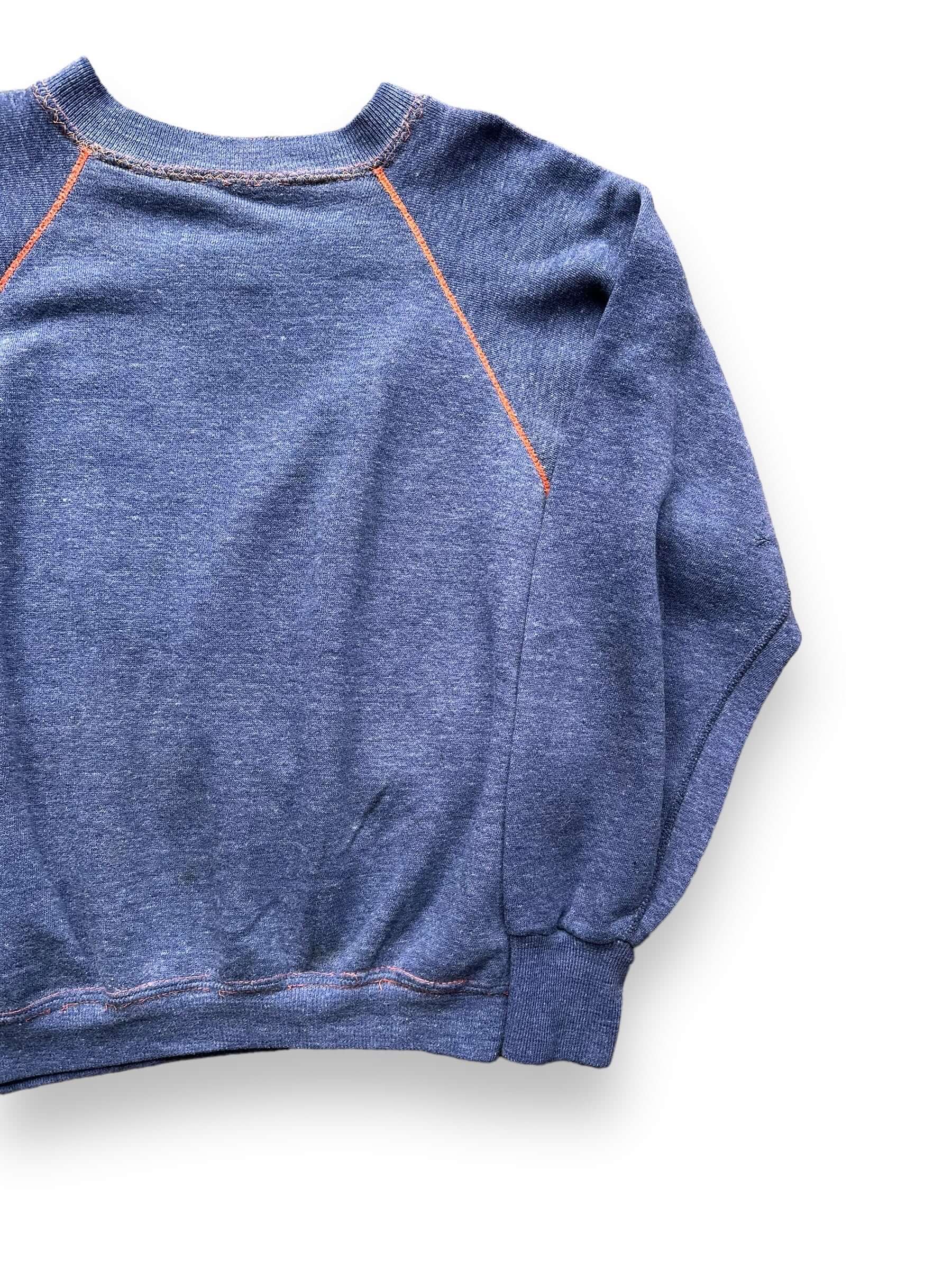 Front Left View of Vintage Blue & Orange Contrast Stitch Crewneck SZ M | Vintage Sweatshirt Seattle