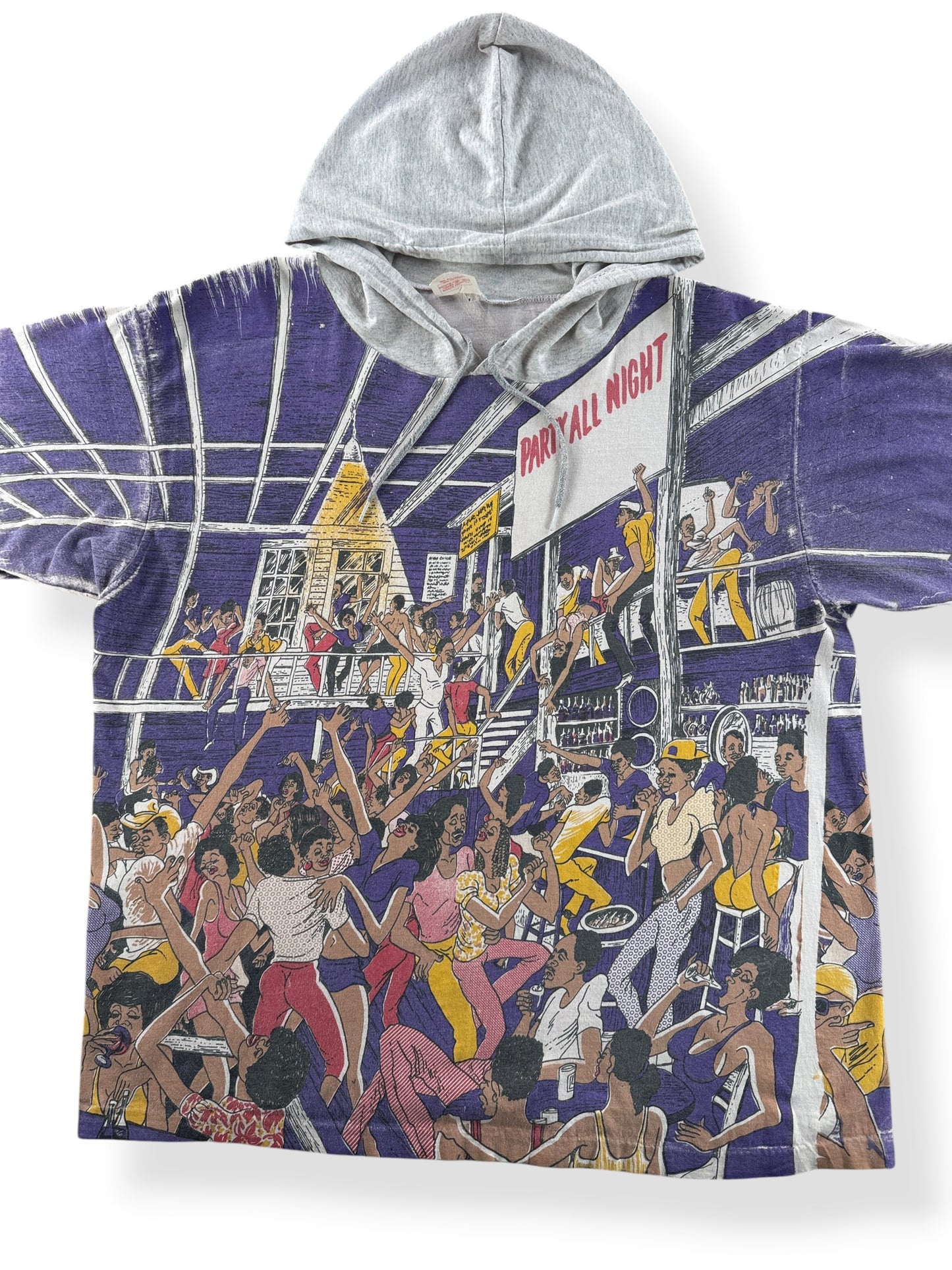 Front Close Up of Vintage Sugar Shack Hooded Tee SZ XL