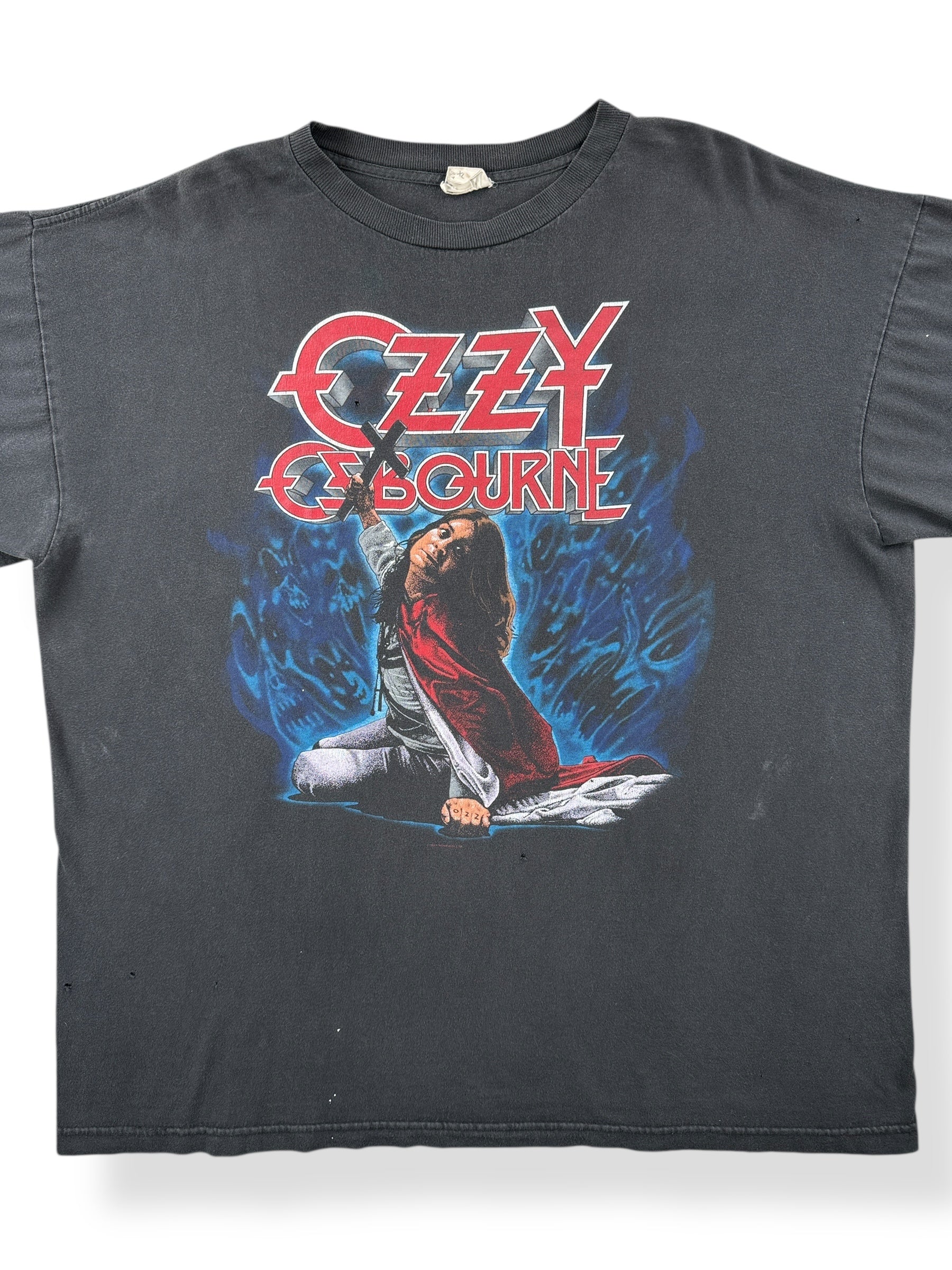 Front Close Up of Vintage Ozzy Blizzard of Ozz Tee SZ XL
