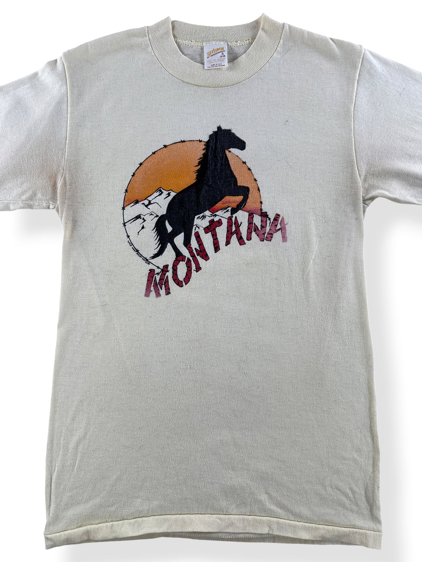 Close-up of Vintage Montana Barbwire Horse Tee SZ S (Fits XS)