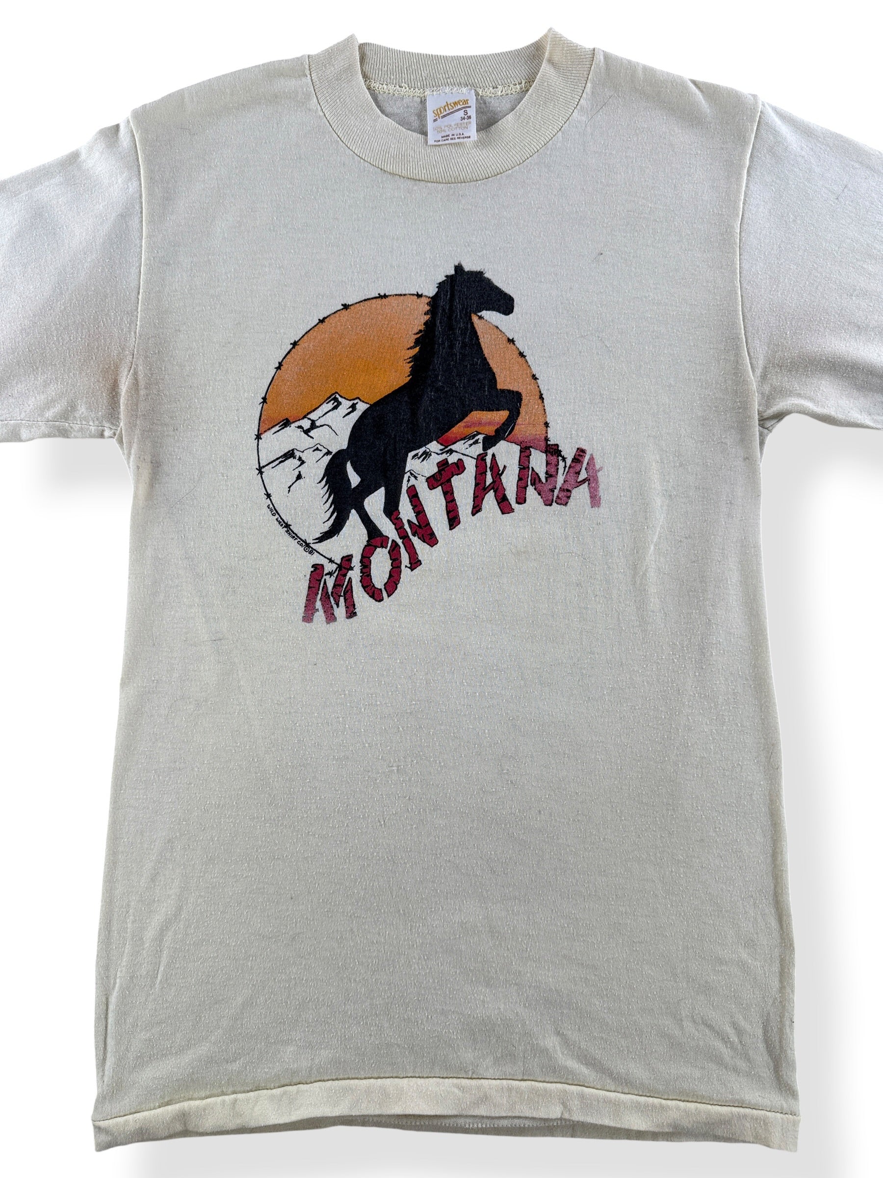 Close-up of Vintage Montana Barbwire Horse Tee SZ S (Fits XS)