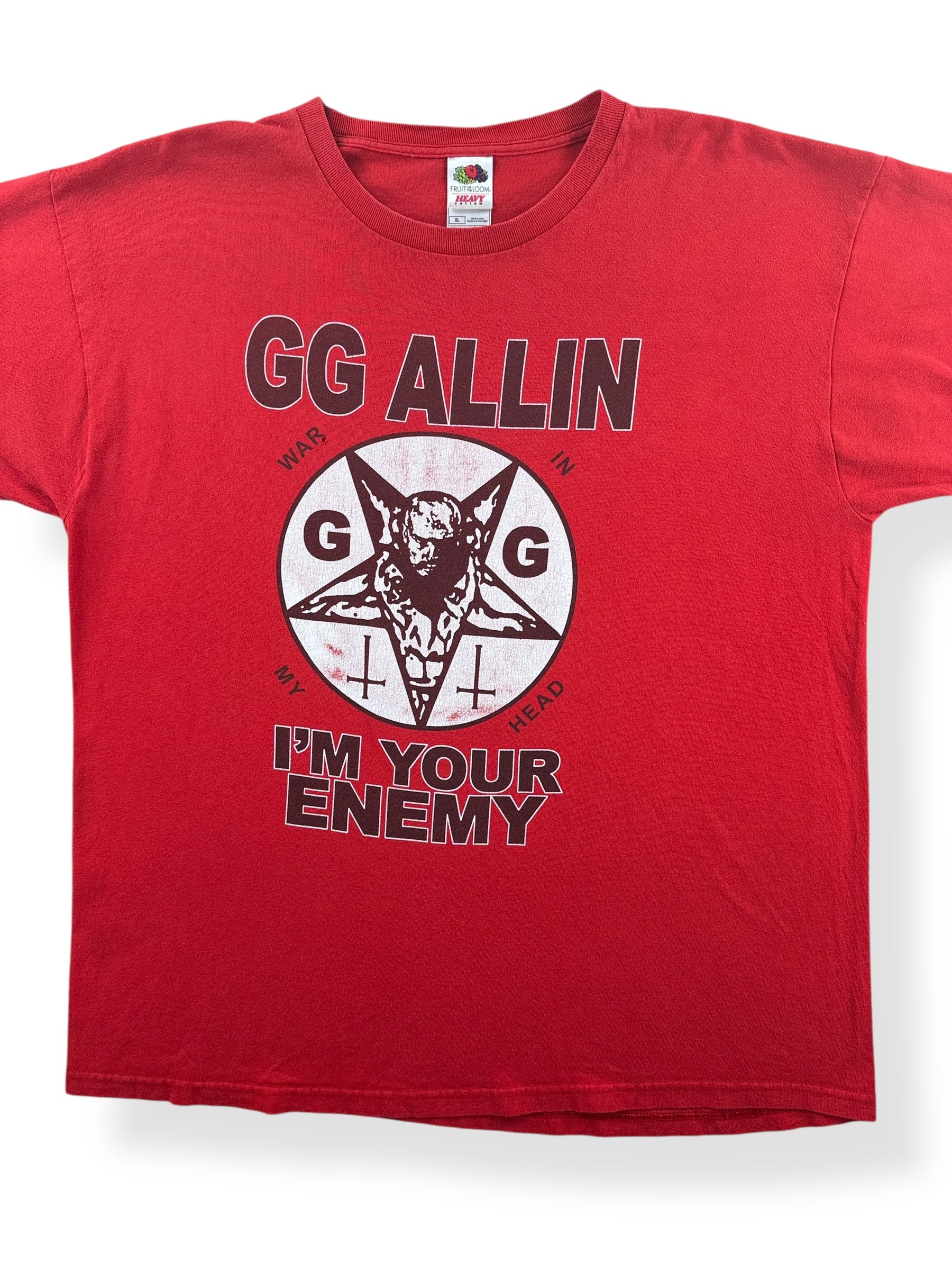 Front Close Up of Vintage GG Allin I'm Your Enemy Tee SZ XL