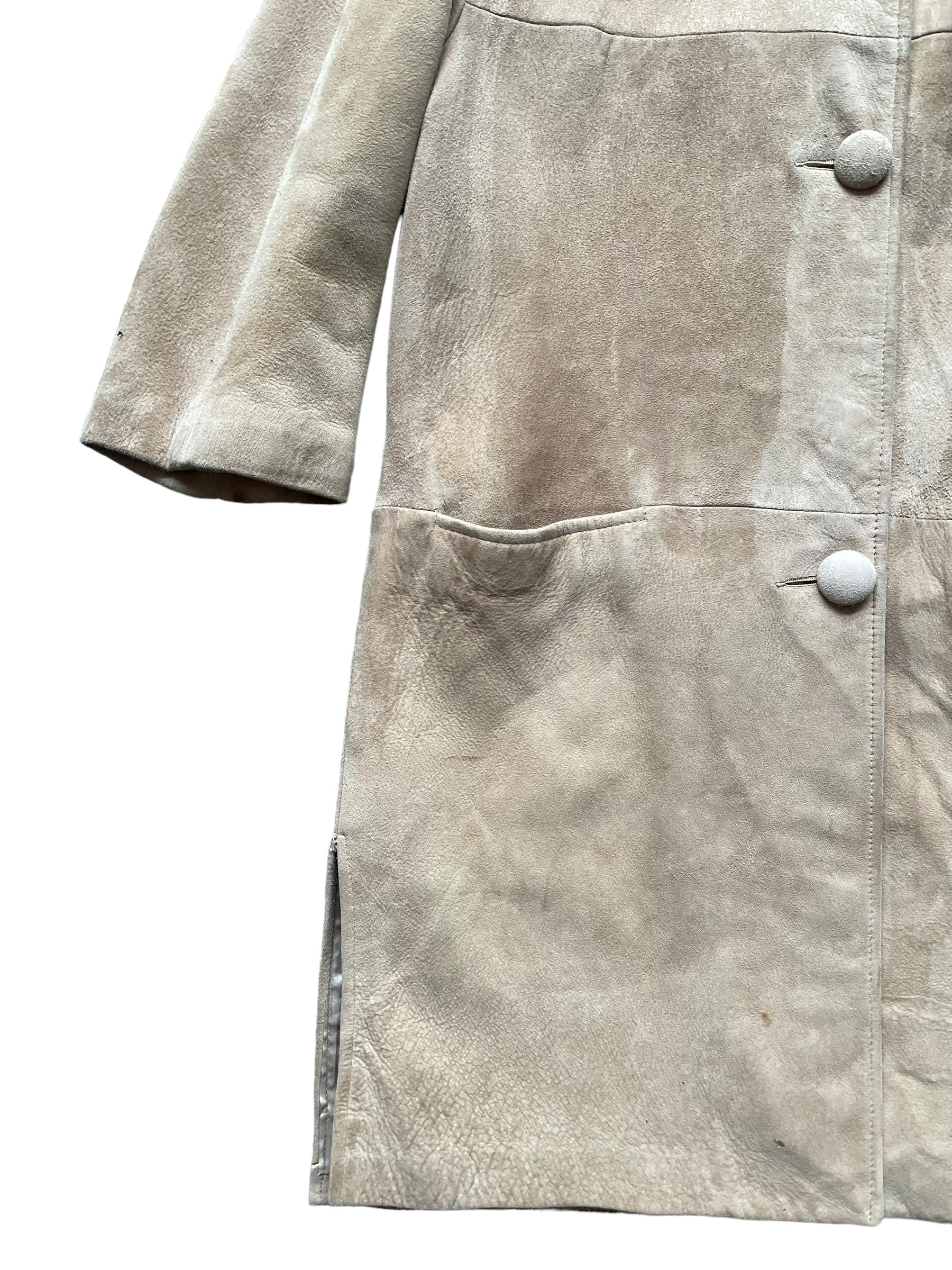Front loser right side of Vintage 1960s Suede Coat with Mink Collar SZ M-L | Seattle True Vintage | Barn Owl Vintage Coats