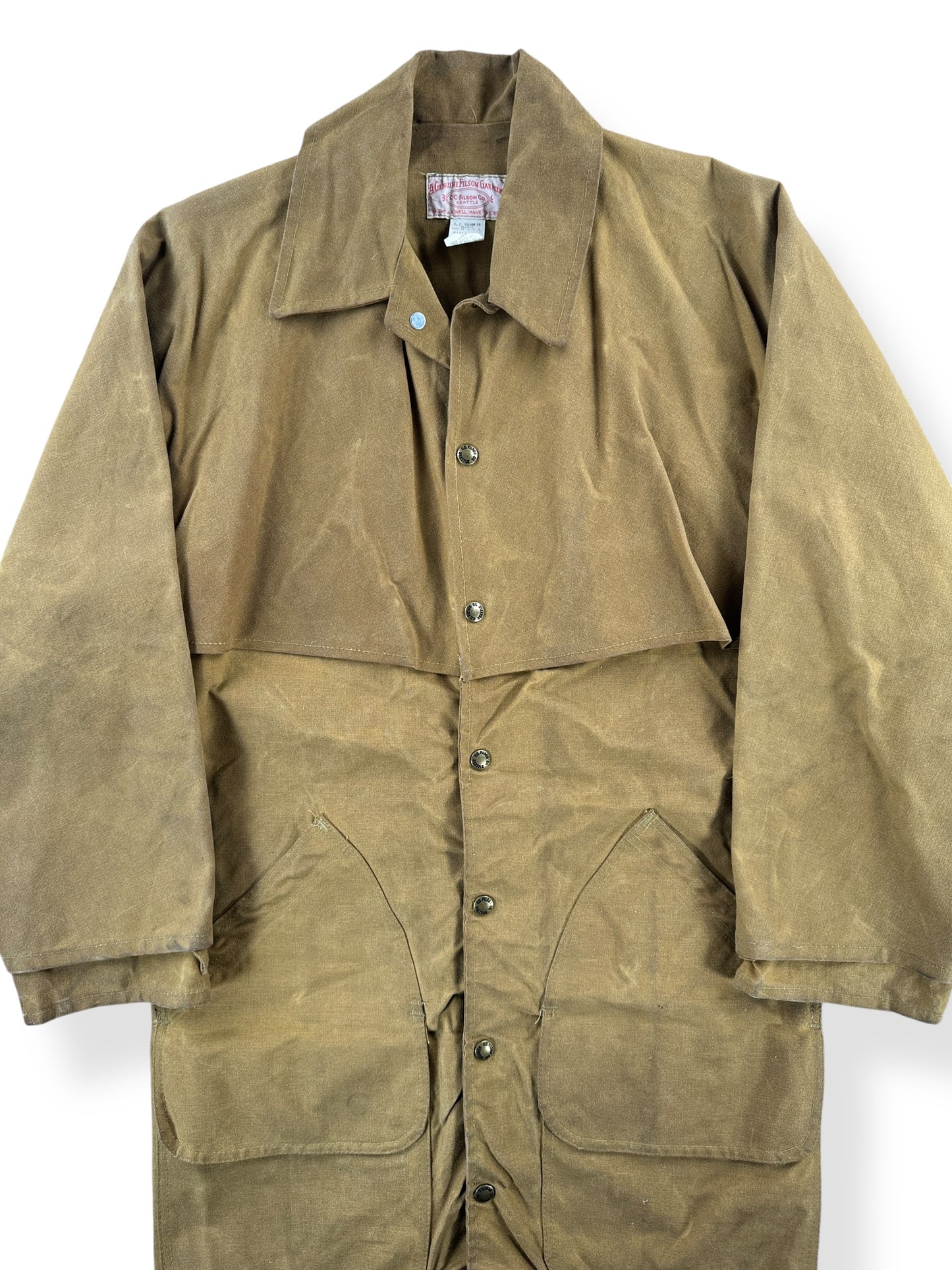 Front Close Up of Vintage Filson Style 68 Tin Cloth Jacket SZ S