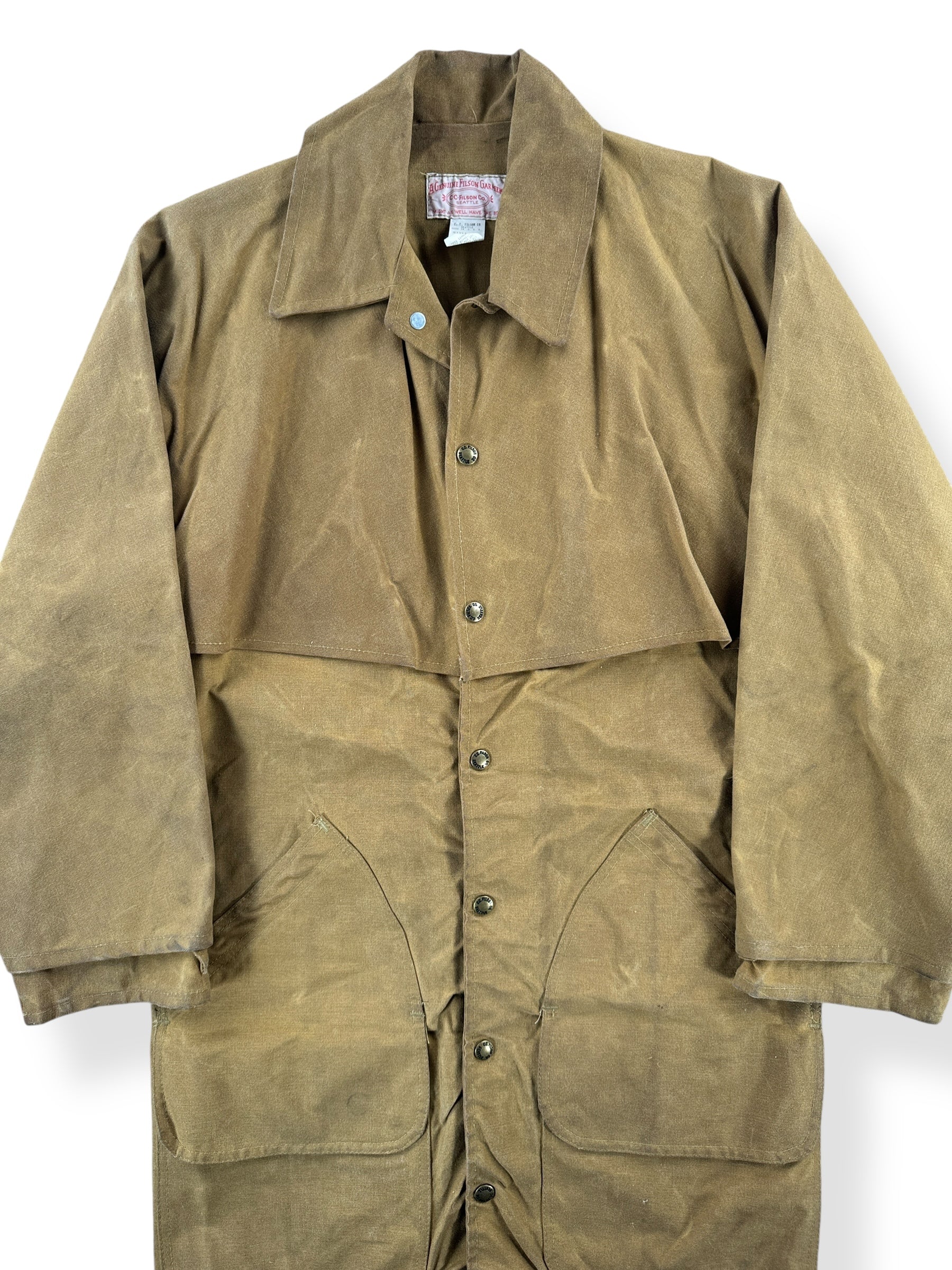 Front Close Up of Vintage Filson Style 68 Tin Cloth Jacket SZ S