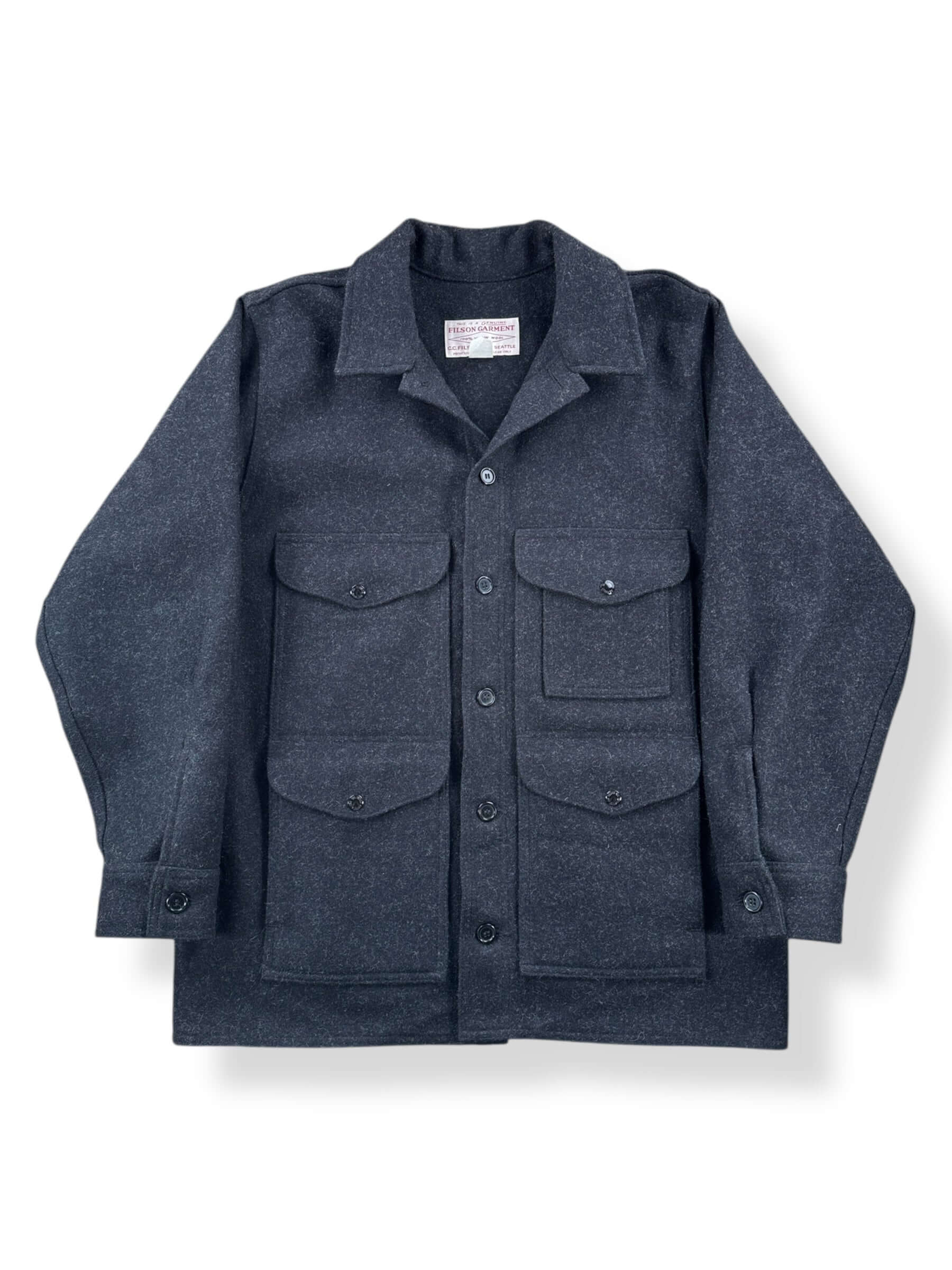 Front of Filson Mackinaw Charcoal Jacket SZ 42