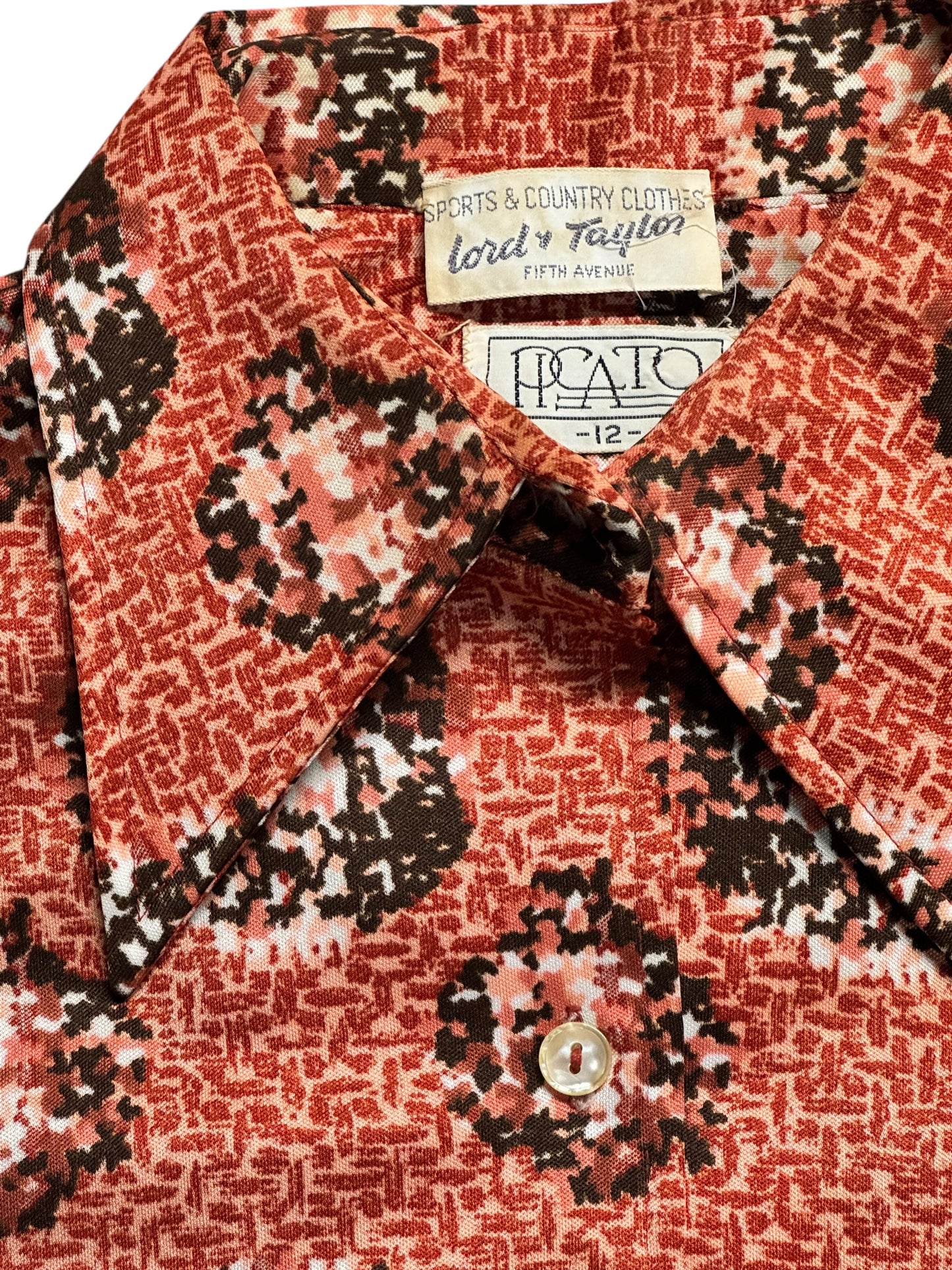 Tag view of 1970s Lord and Taylor Polyester Blouse S