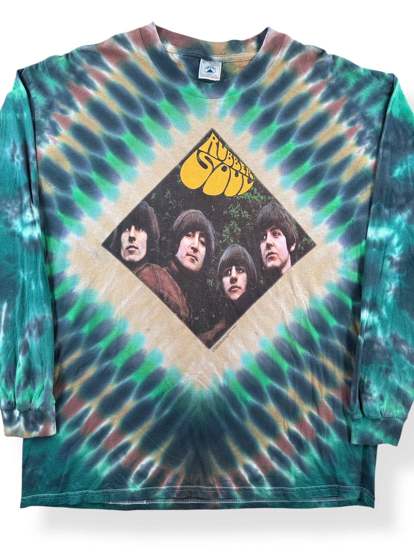 Front Close Up of Vintage 90s The Beatles Rubber Soul Long Sleeve Tee SZ XL