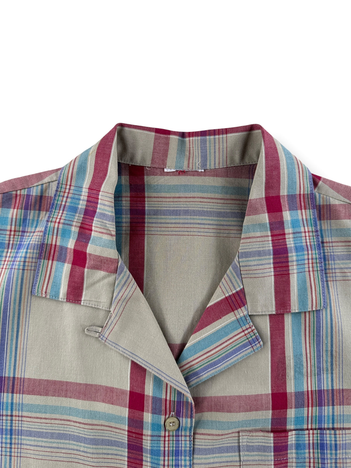 Collar on Vintage Plaid Loop Collar Short Sleeve Shirt SZ M