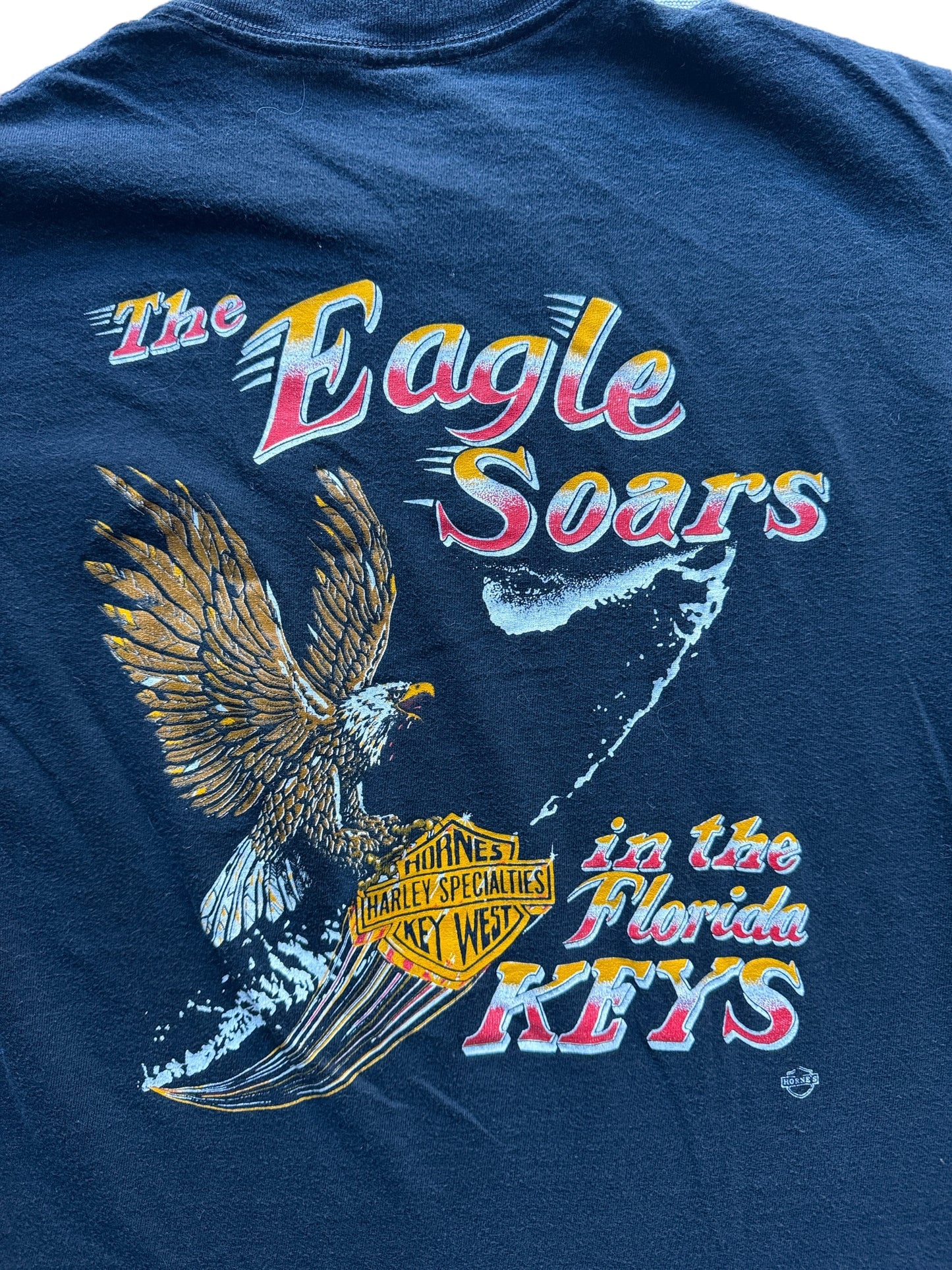 Back Graphic of Vintage Hornes Harley Davidson Key West Eagle Soars Tee SZ S