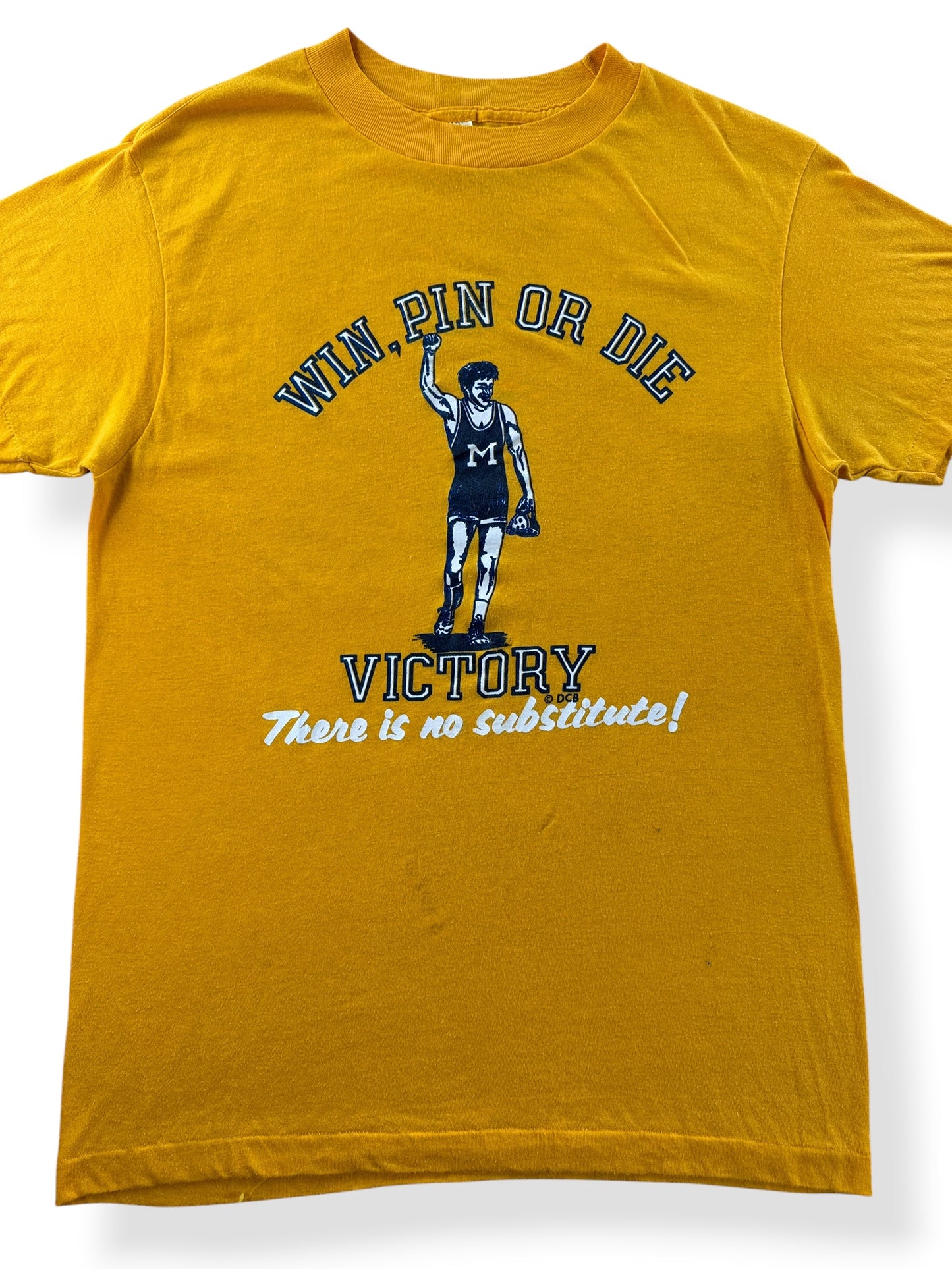 Front Close Up of Vintage Win Pin or Die Wrestling Tee SZ L (Fits S)