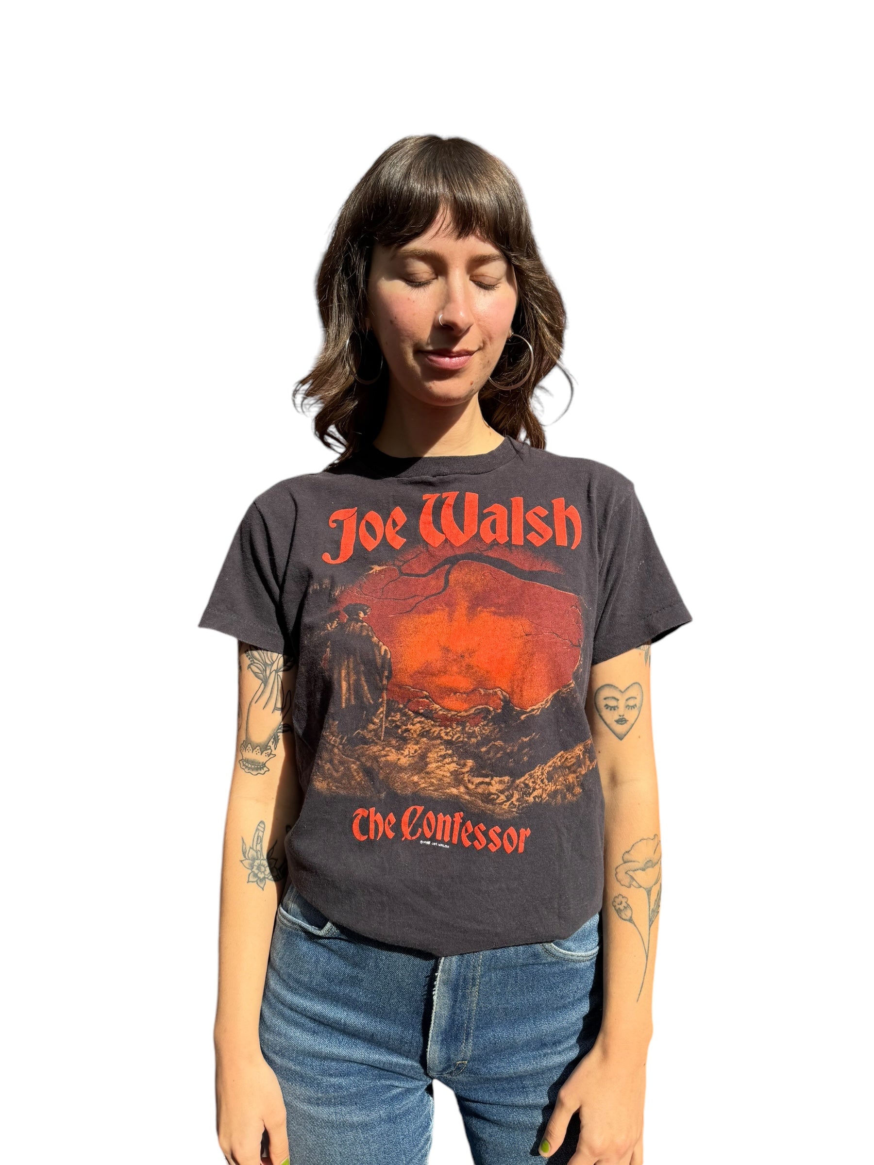 Front view of Vintage 1985 Joe Walsh Confessor Tour Tee SZ L