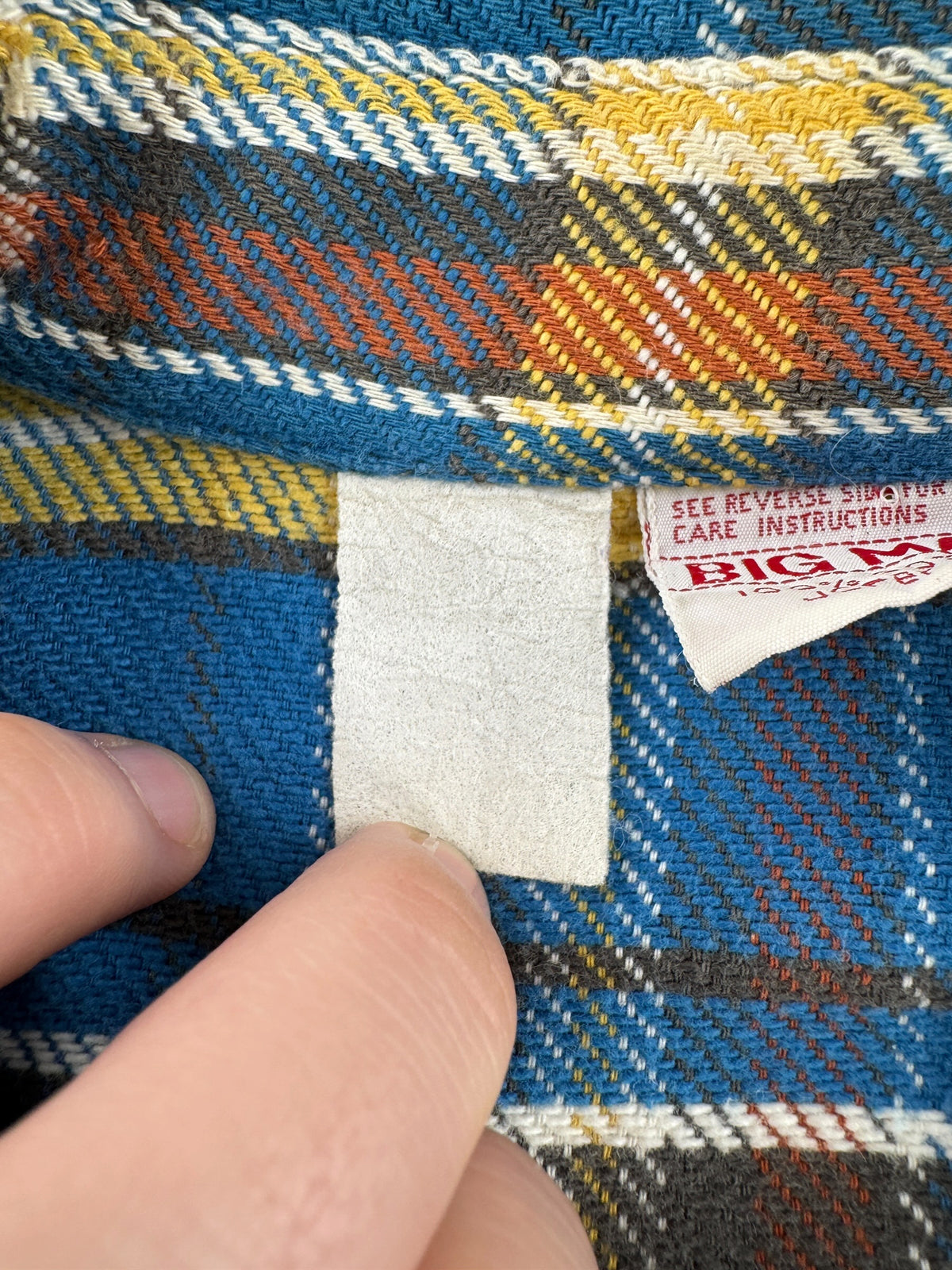Faded tag on Vintage Repaired Big Mac Cotton Flannel SZ L