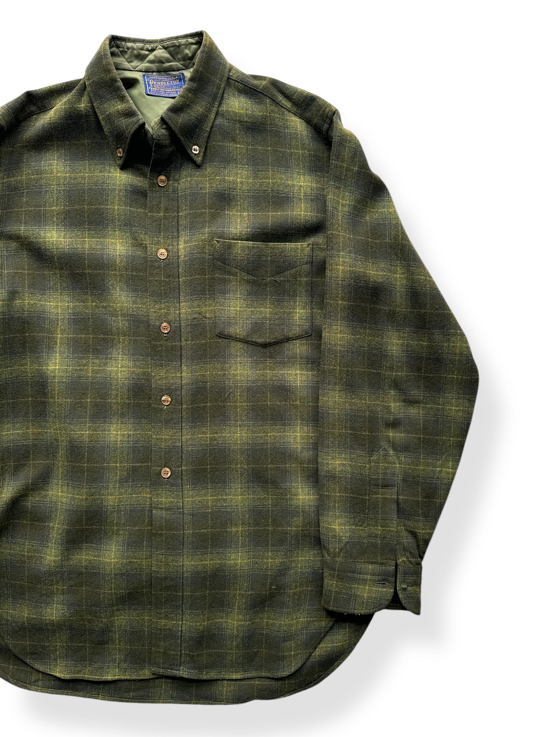 Front Left of 50s Era Green Plaid Pendleton Flannel SZ M