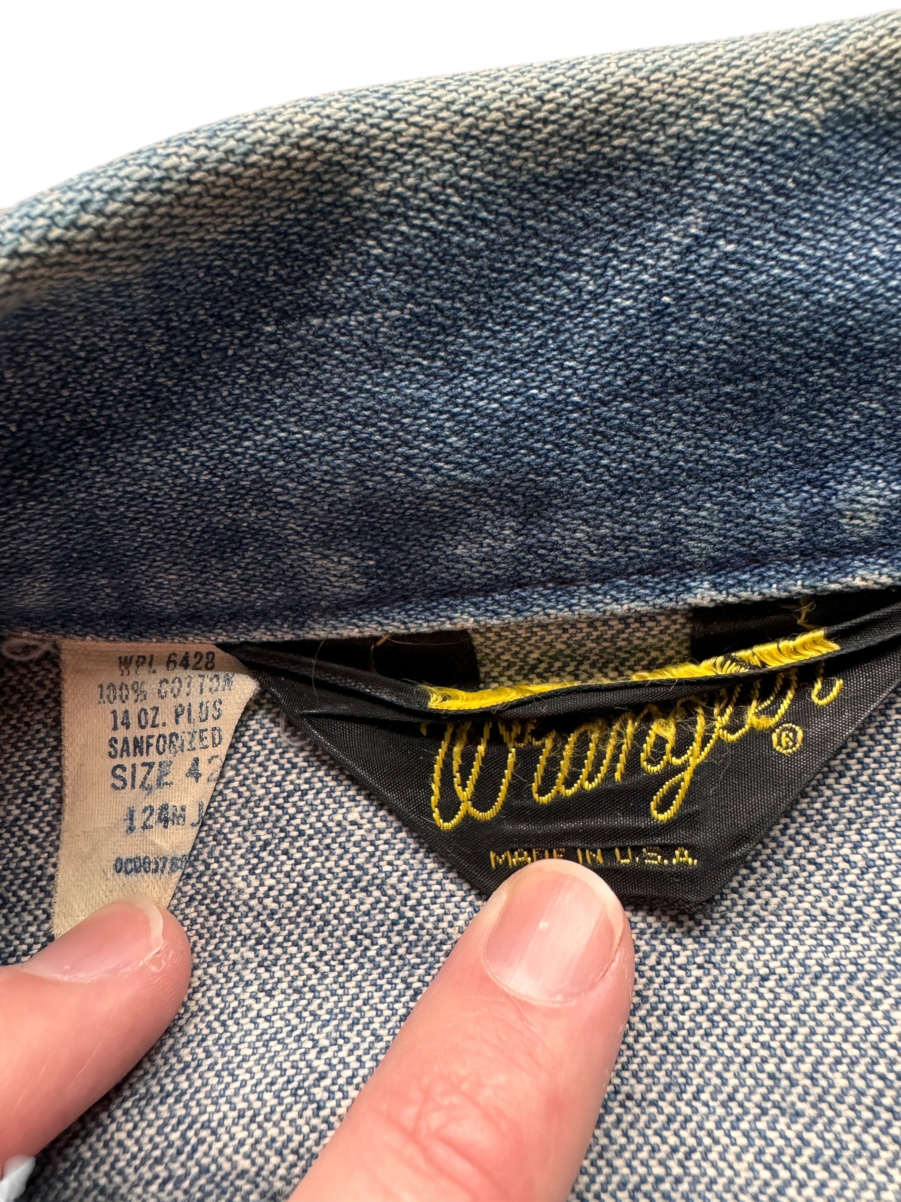 Tag on Vintage Wrangler 124MJ Denim Trucker Jacket SZ 42