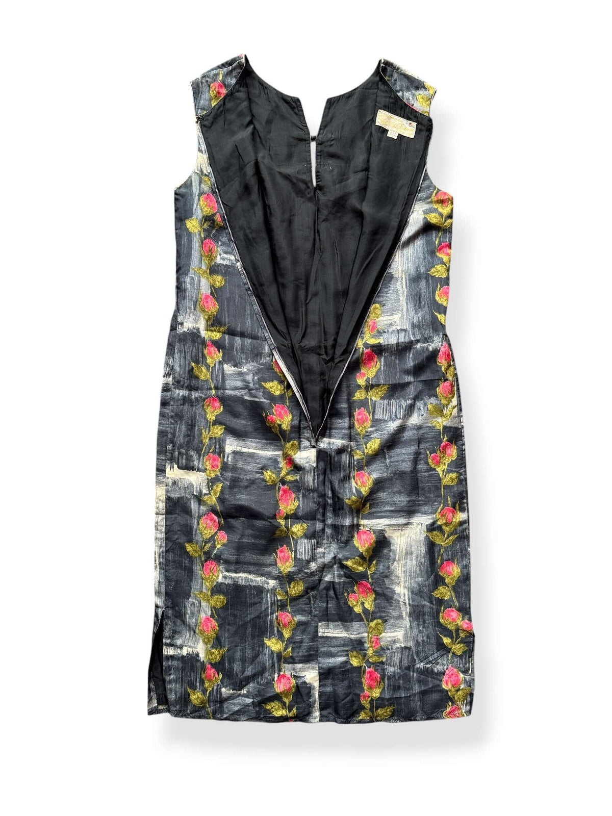 Open back of Vintage 1960s Chi Chi Fashions Silk Dress SZ 10 (Fits M)