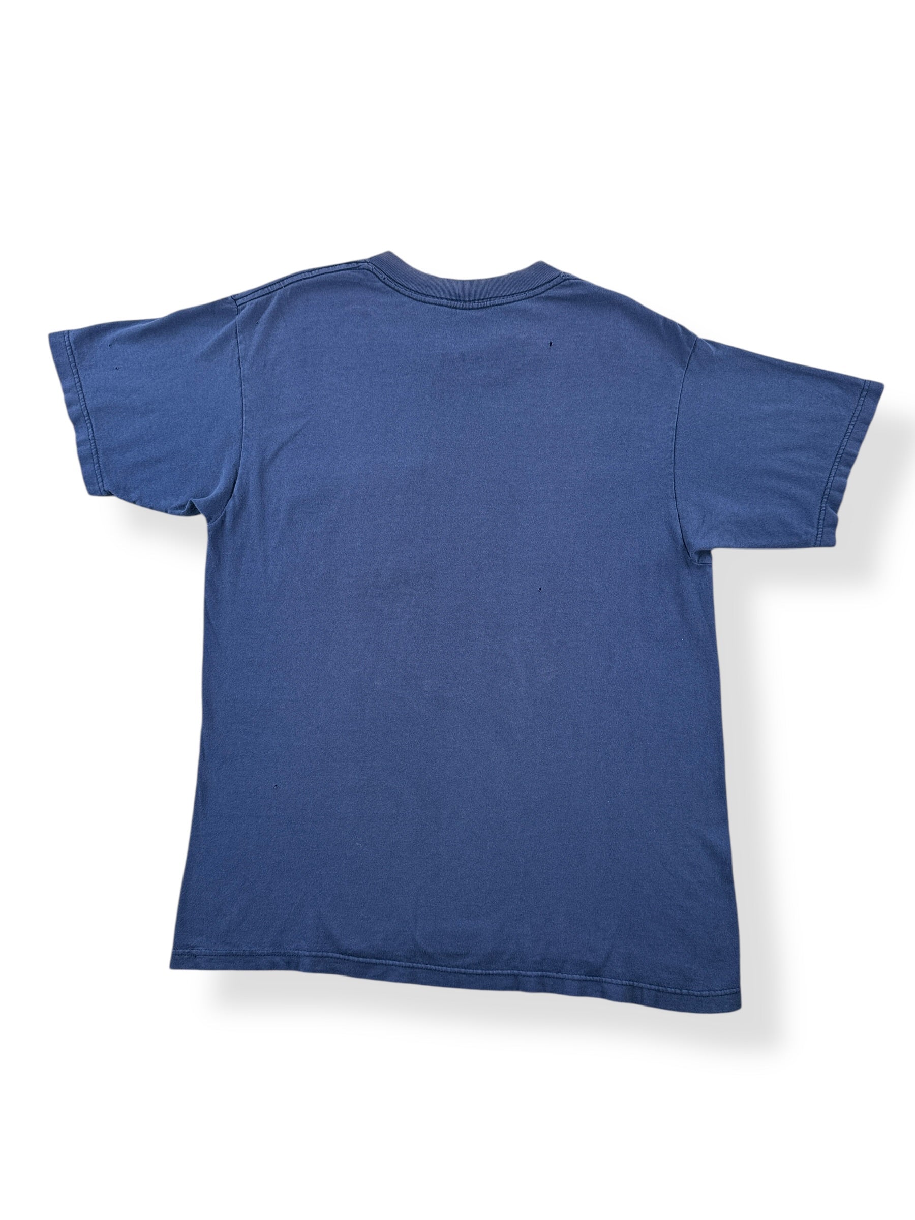 Back of Vintage Michael Morgan 100% Cotton Dark Blue Pocket Painter Tee SZ M