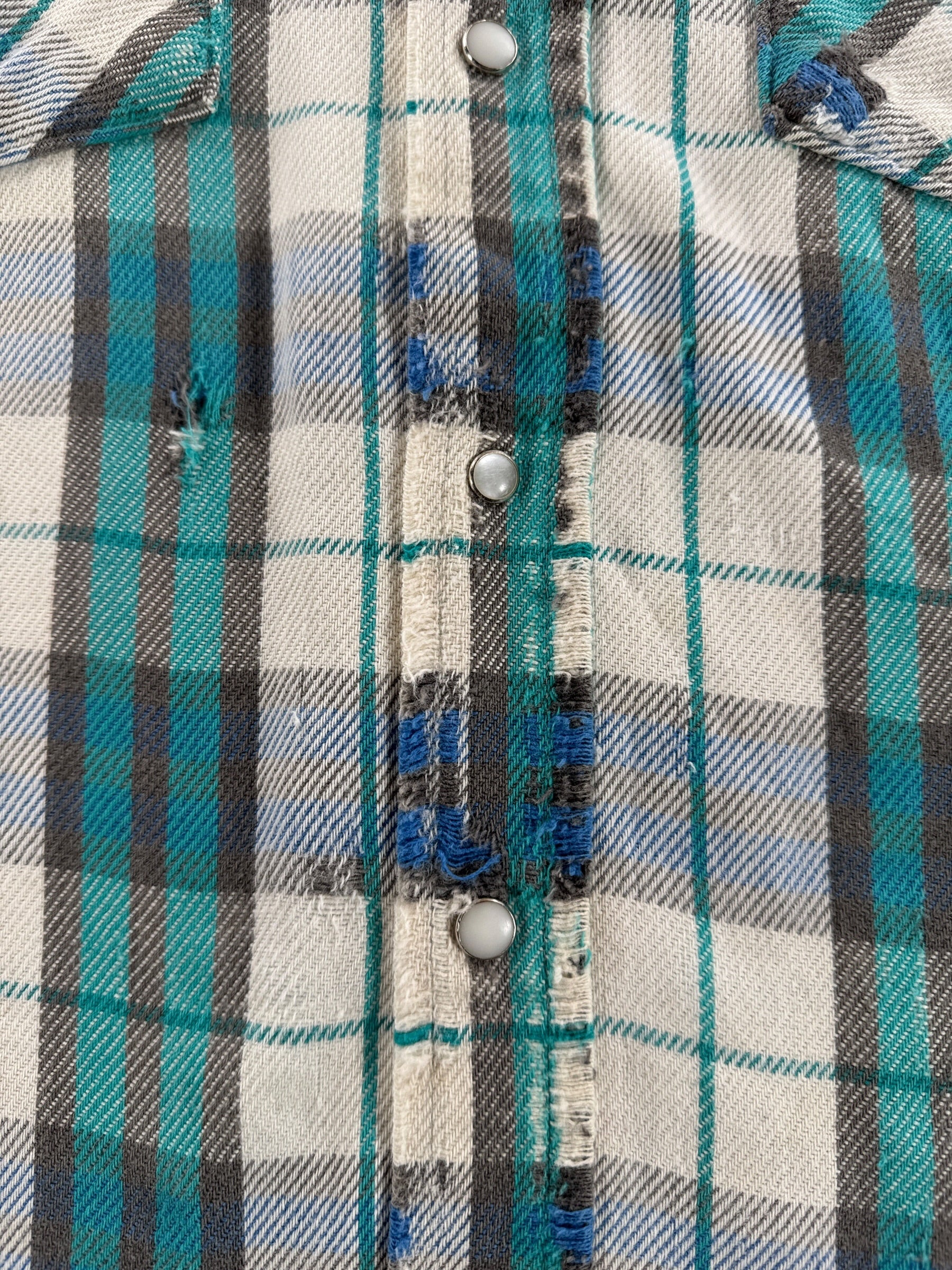 Repair on Vintage 80s Thrashy Pearl Snap Flannel SZ L