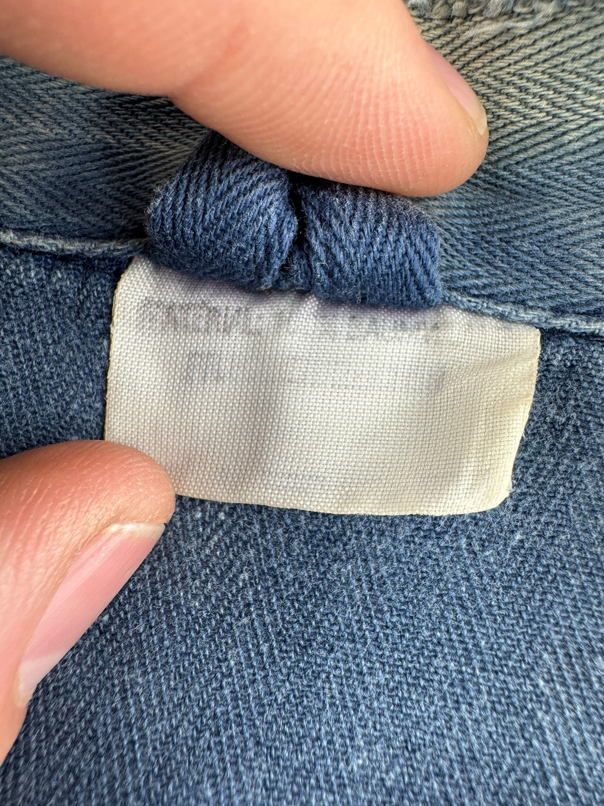 Info tag on Vintage Distressed French Chore Coat SZ L
