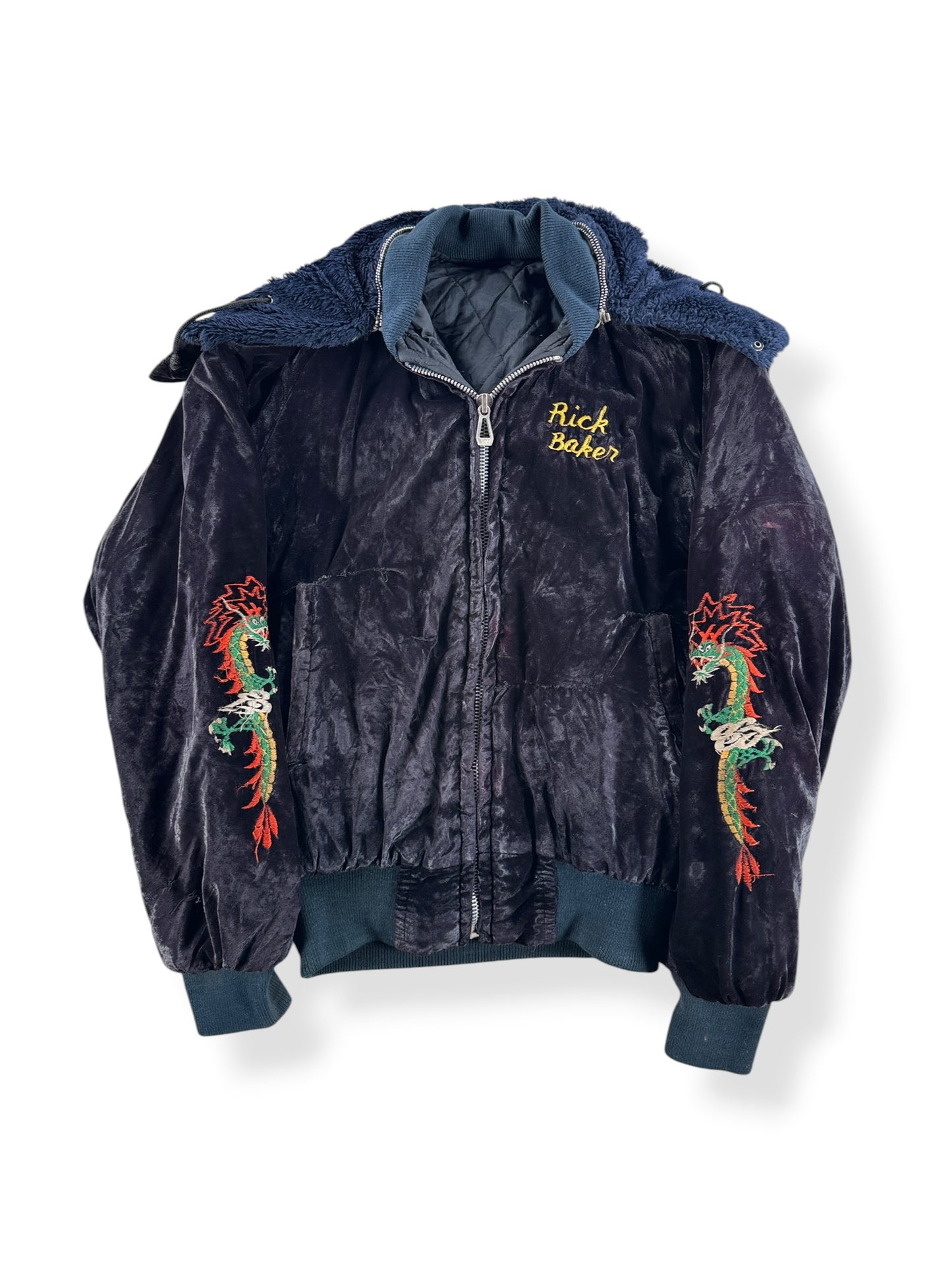 Front of Vintage Velvet Korea Hooded Souvenir Jacket SZ M - AS IS