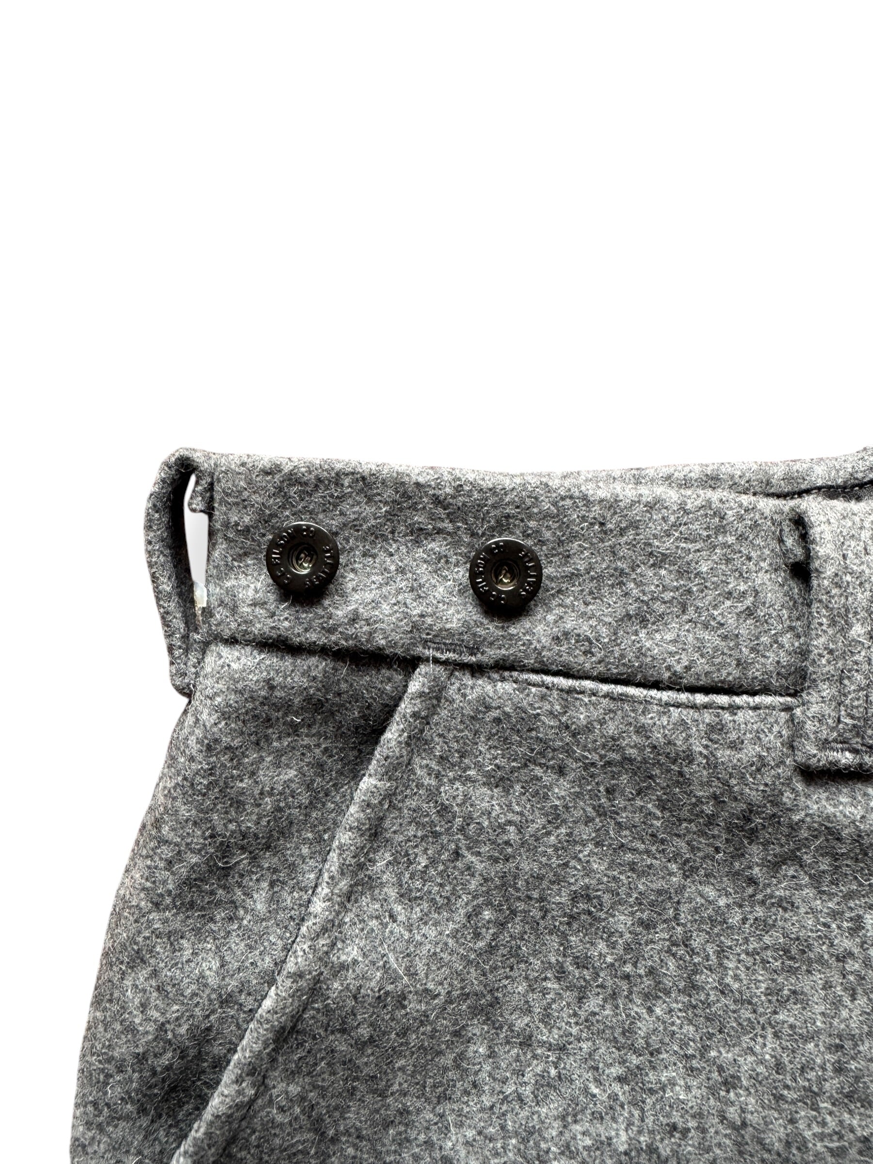 Suspender buttons on Filson Grey Wool Pants SZ 28