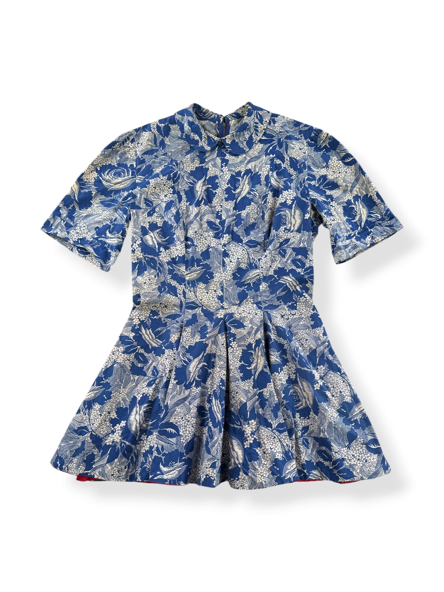 Front of Vintage Blue Floral Cotton Micro Mini SZ S/M