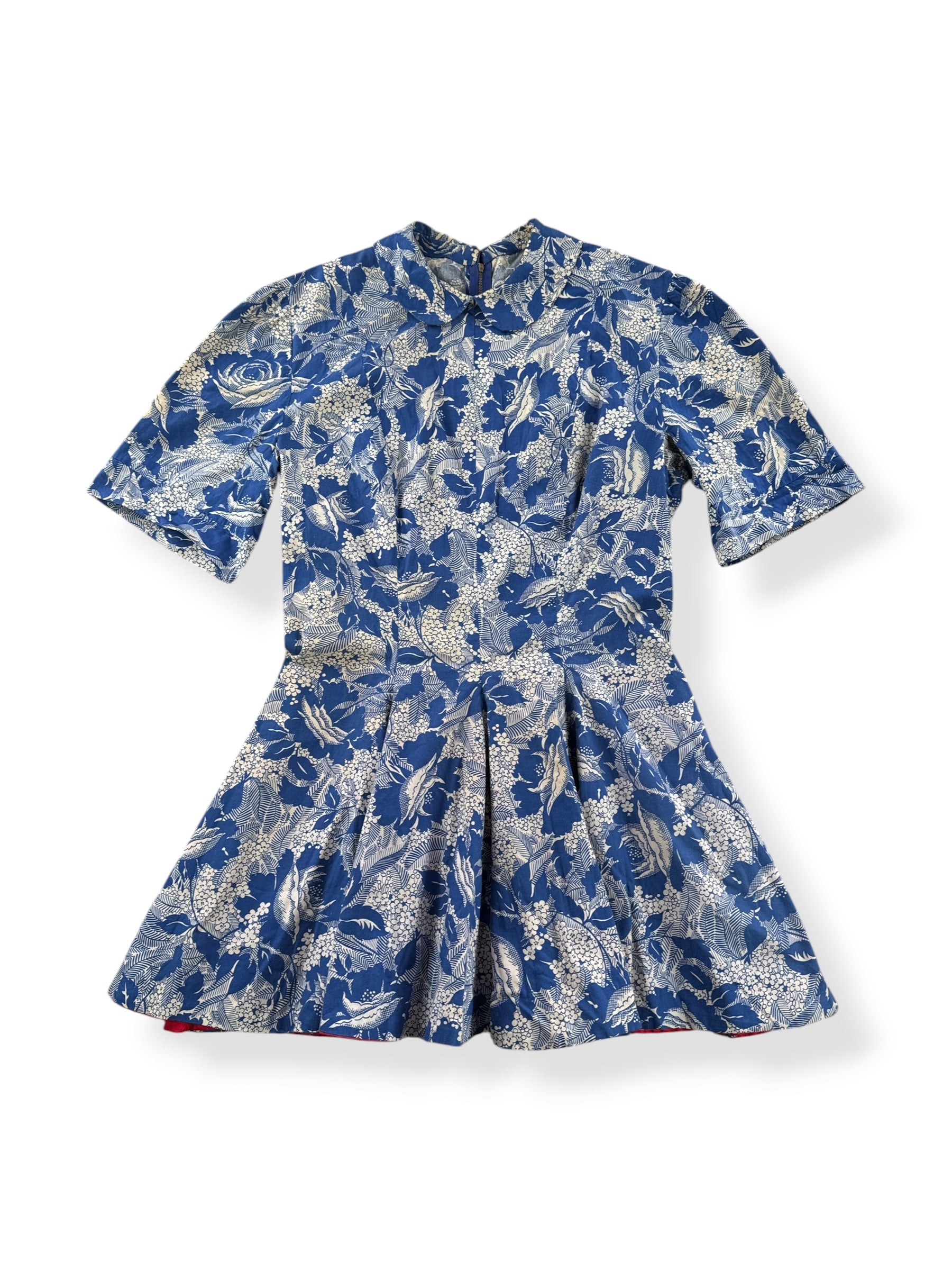 Front of Vintage Blue Floral Cotton Micro Mini SZ S/M