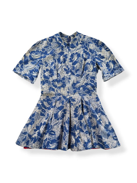 Front of Vintage Blue Floral Cotton Micro Mini SZ S/M