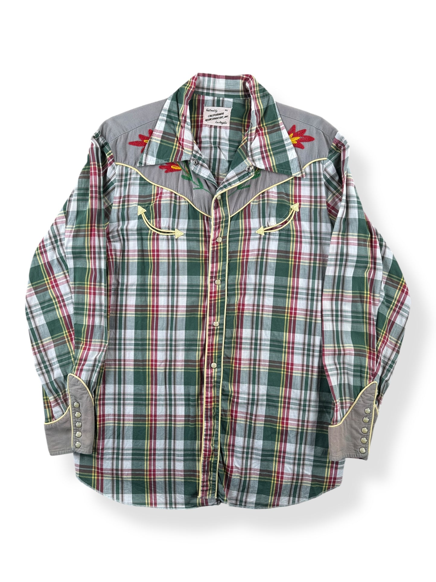 Front of Vintage California Ranchwear Plaid Pearl Snap SZ L