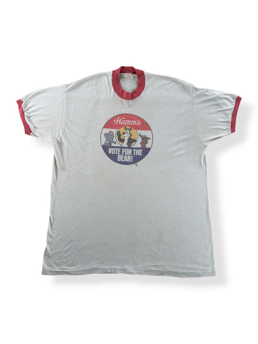 Front of Vintage Hamms Vote for the Bear Faded Ringer Tee SZ XL (Fits L)