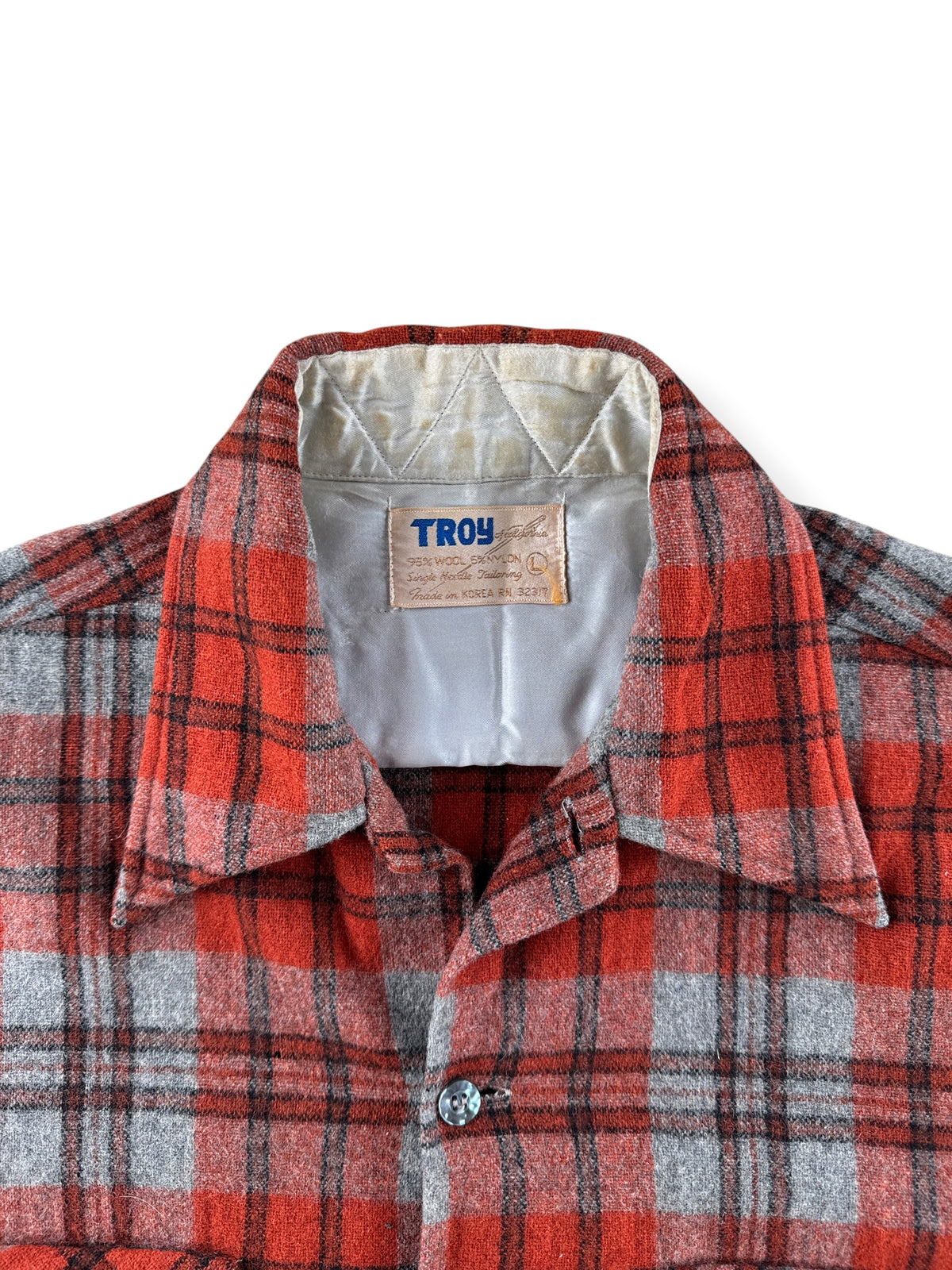 Collar on Vintage 70s Troy Wool Blend Board Shirt SZ L