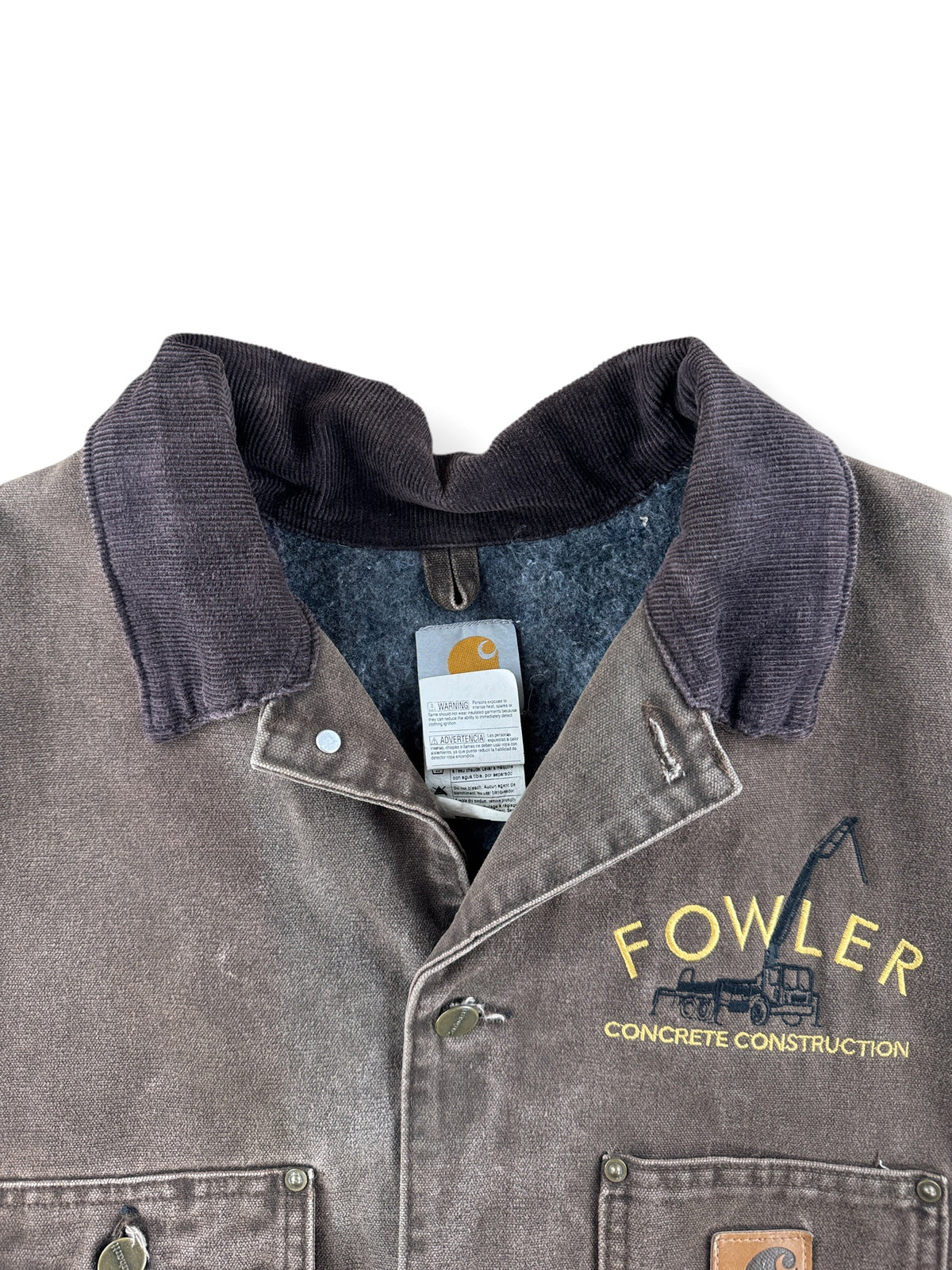 Collar on Vintage Brown Carhartt Chore Jacket SZ XL