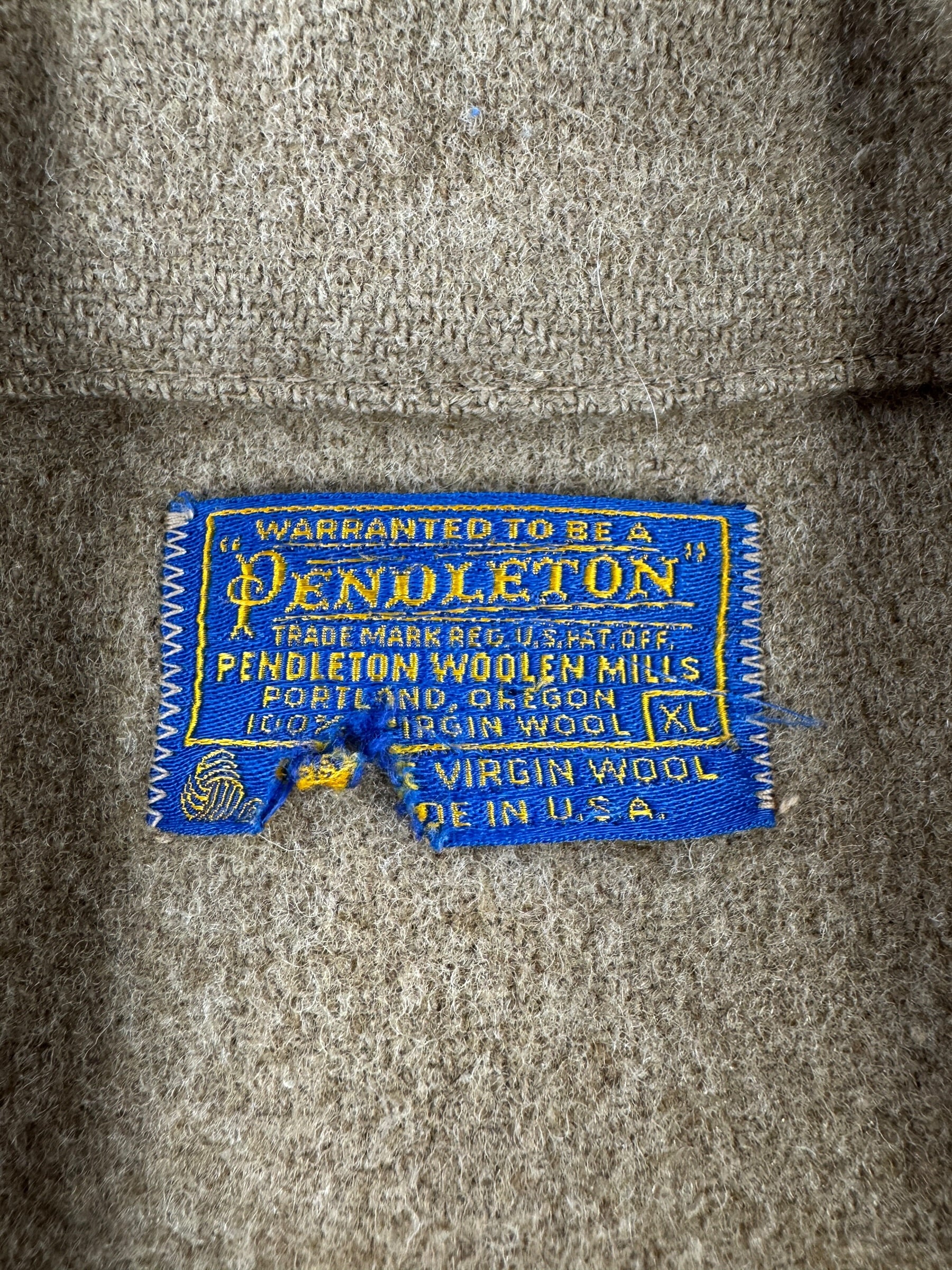 Label on Vintage Tan Pendleton Jacket SZ XL