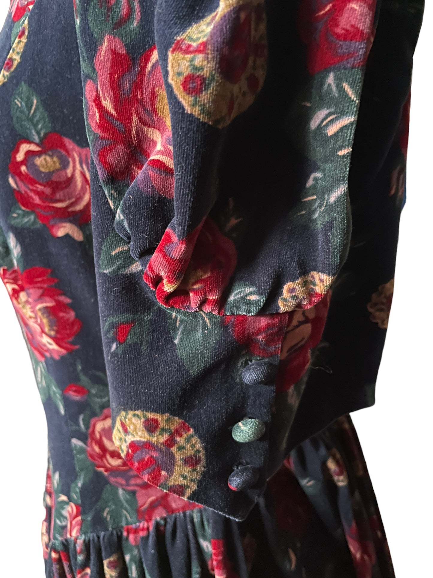 Sleeve view of Vintage 1980s Laura Ashley Floral Velvet Dress | Seattle True Vintage Dresses | Barn Owl Vintage Ladies