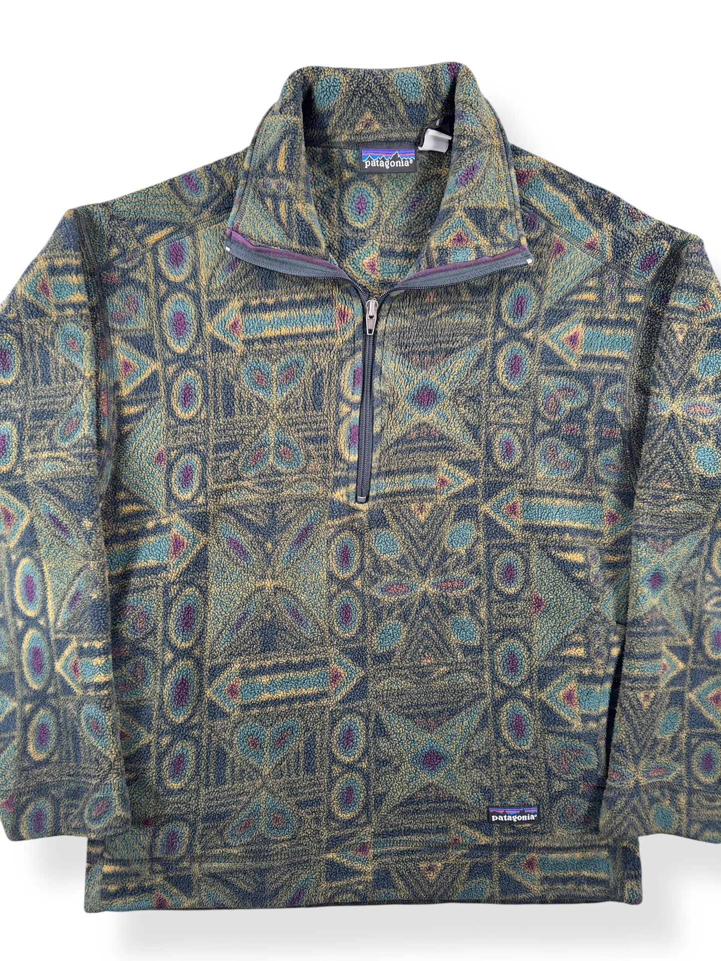 Front Close Up of Vintage Patagonia Totem Aztec 1/4 Zip Fleece SZ S