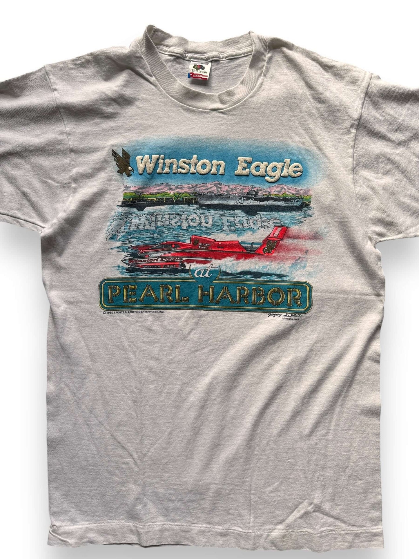 Front Detail on Vintage Winston Eagle Pearl Harbor Tee SZ L