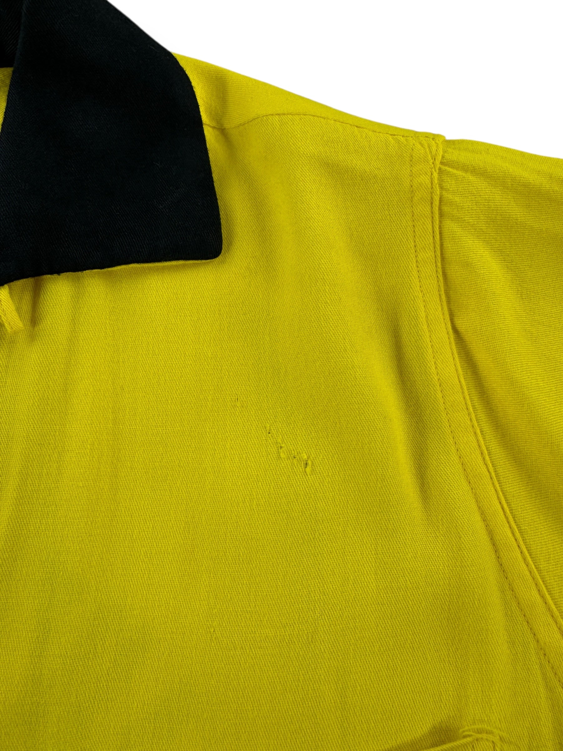 Damage on Vintage Sauder Tank Yellow Bowling Shirt SZ S