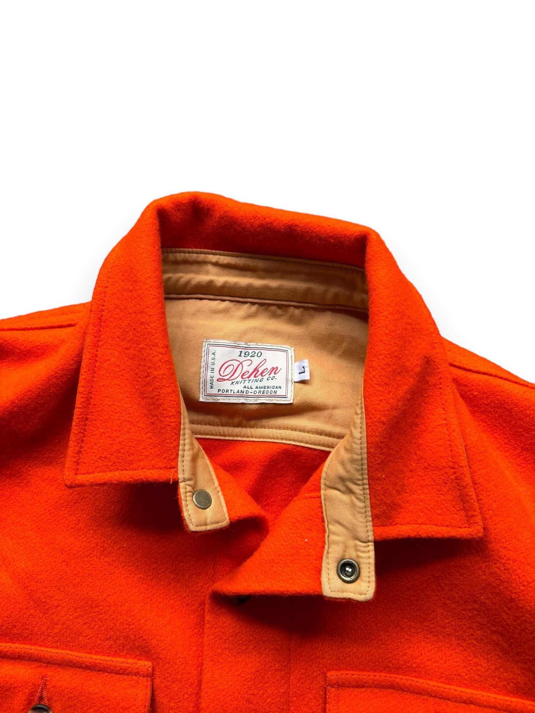 collar on Dehen Knitting Co. Portland Orange Wool Shirt SZ L