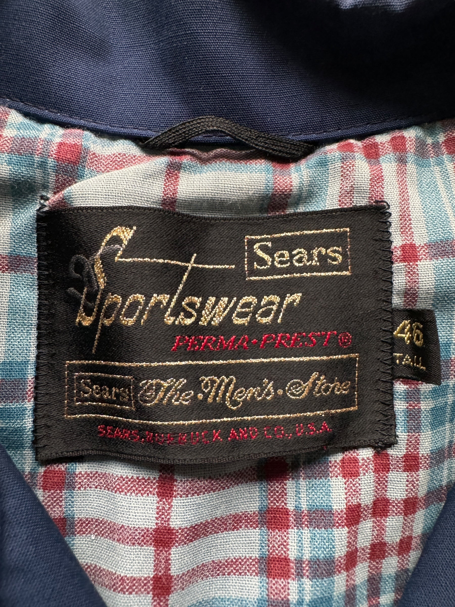 Tag on Vintage Sears Sportswear Perma-Prest Windbreaker SZ 46