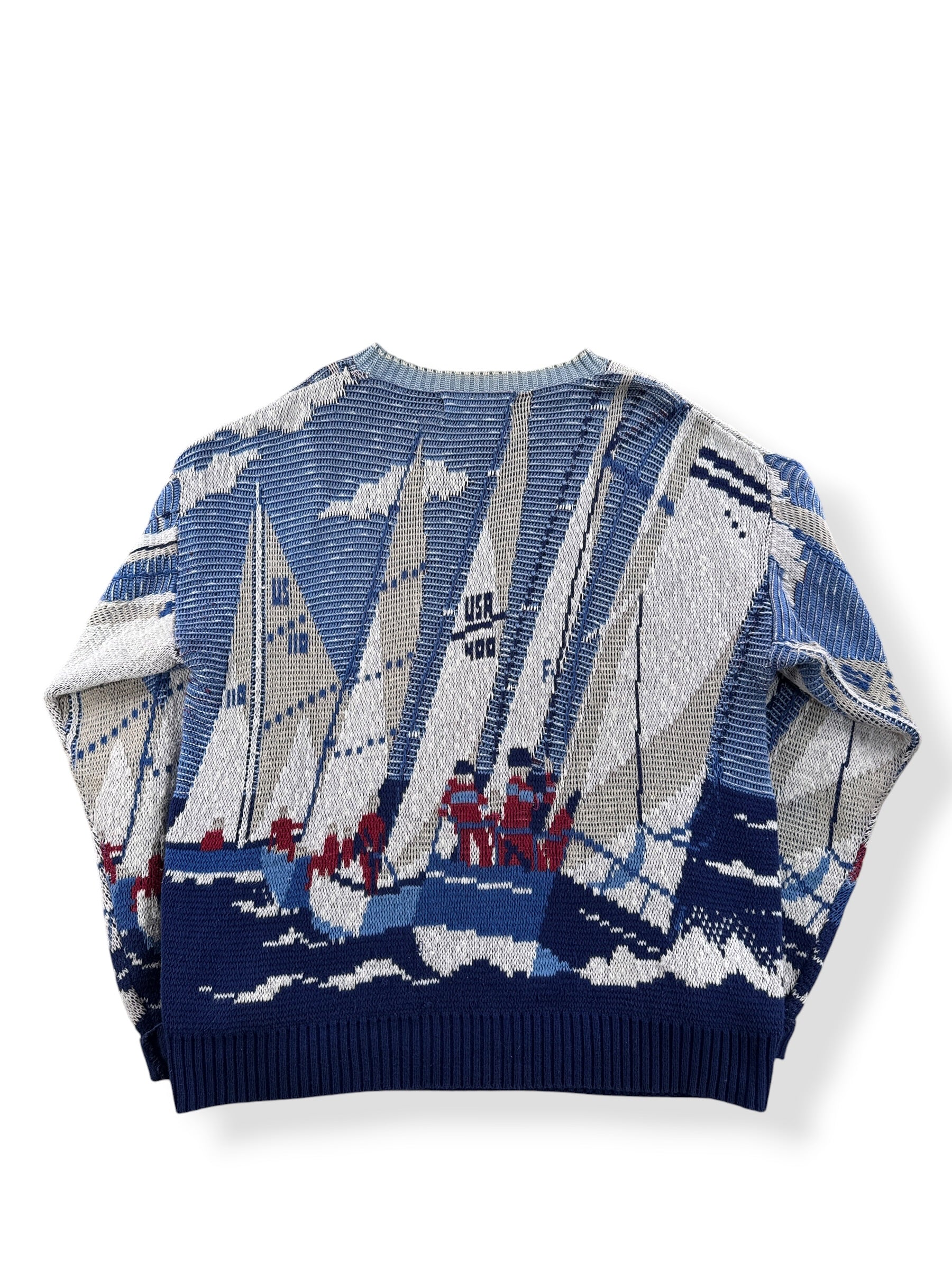 Back of Vintage Sailboat Novelty Print Sweater SZ M