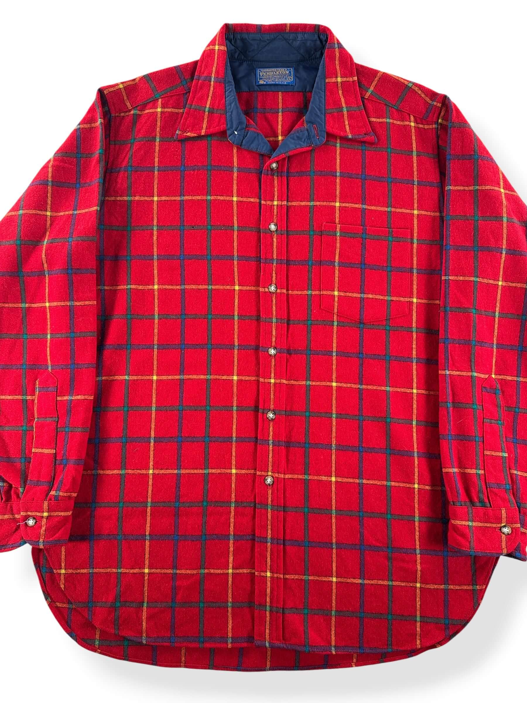Front Close Up of Vintage Red & Yellow Pendleton Flannel SZ L