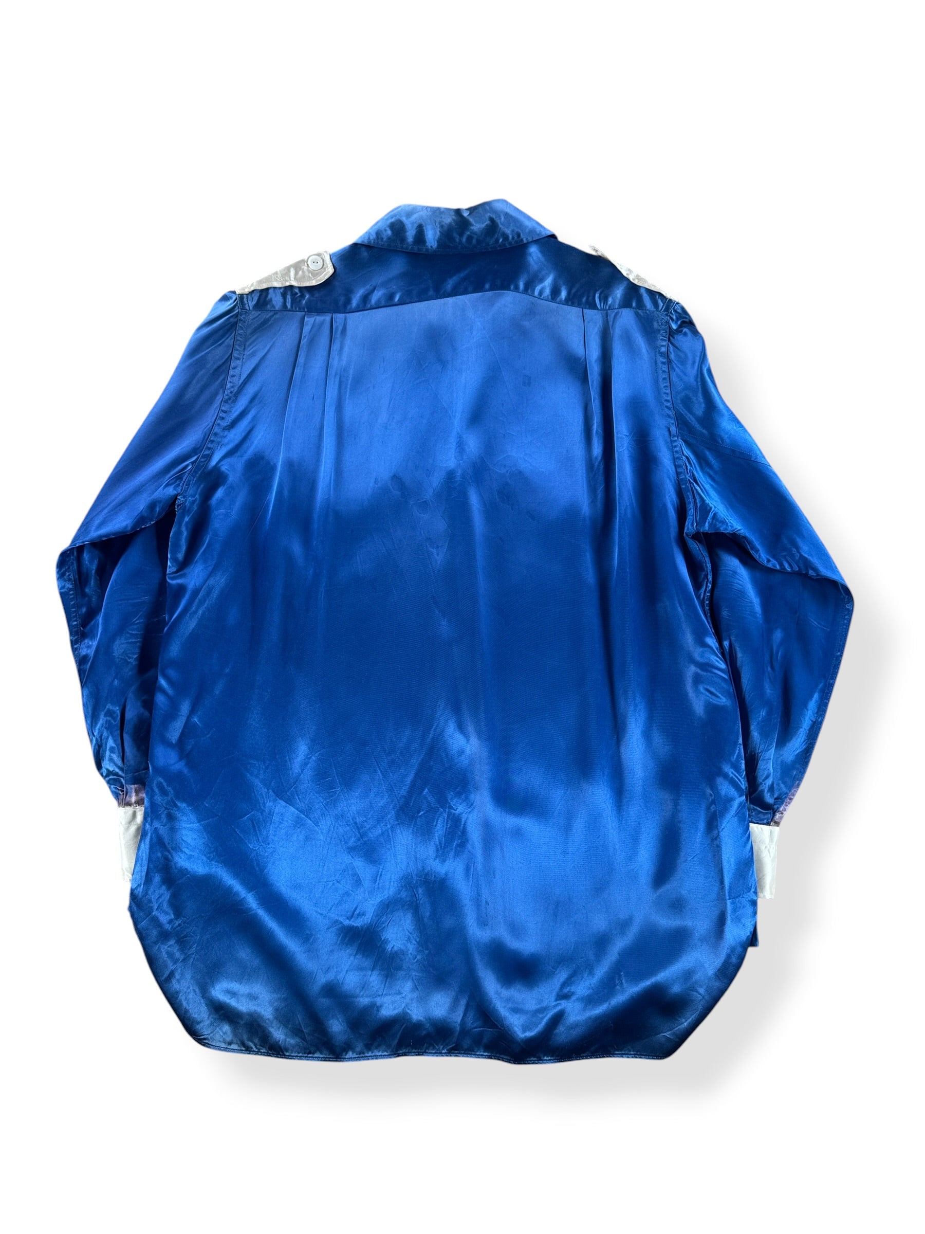 Back of Vintage Blue Satin Loop Collar Shirt SZ M