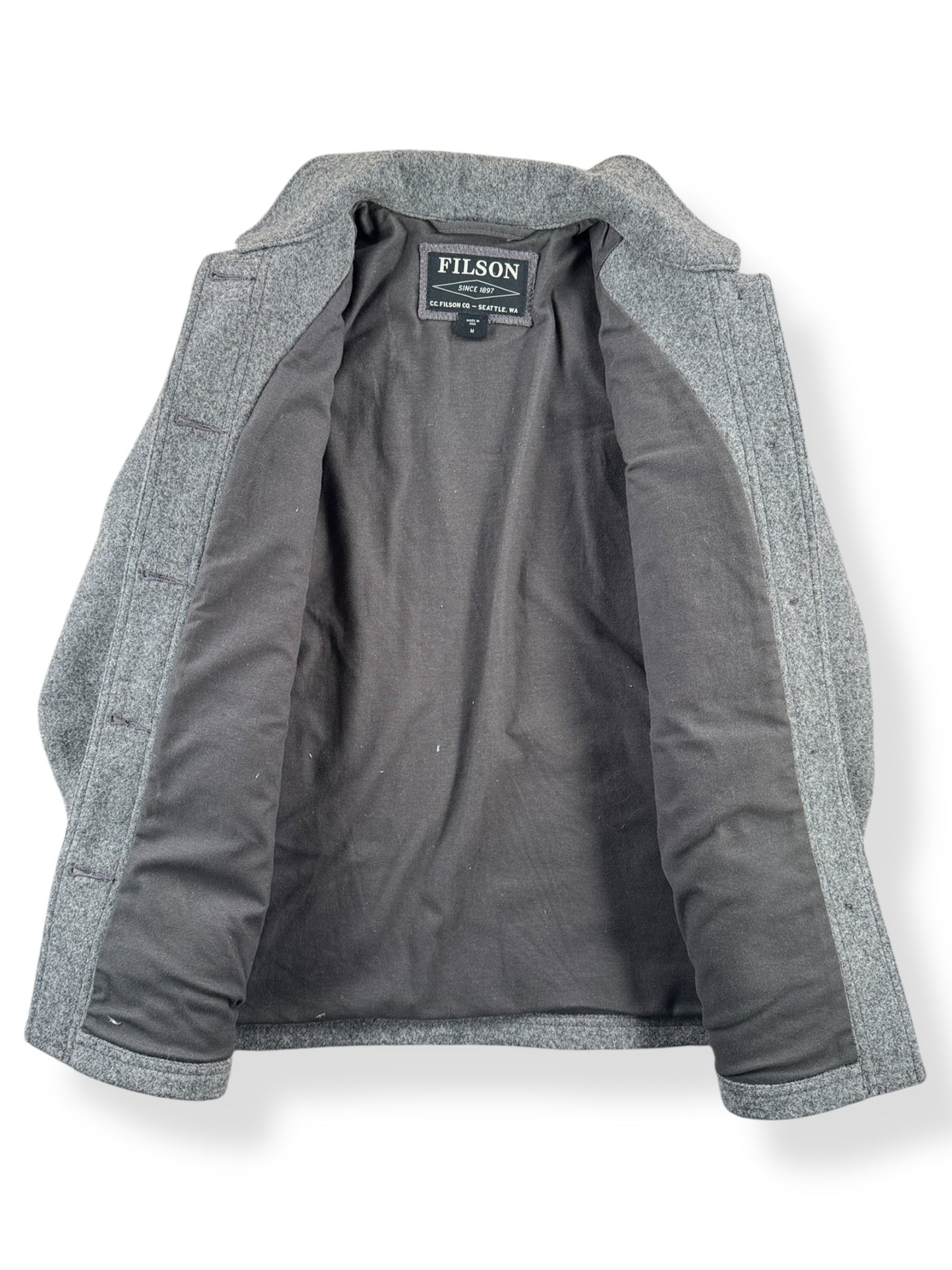 Inside of Sample Filson Women's Grey Wool Jacket SZ M