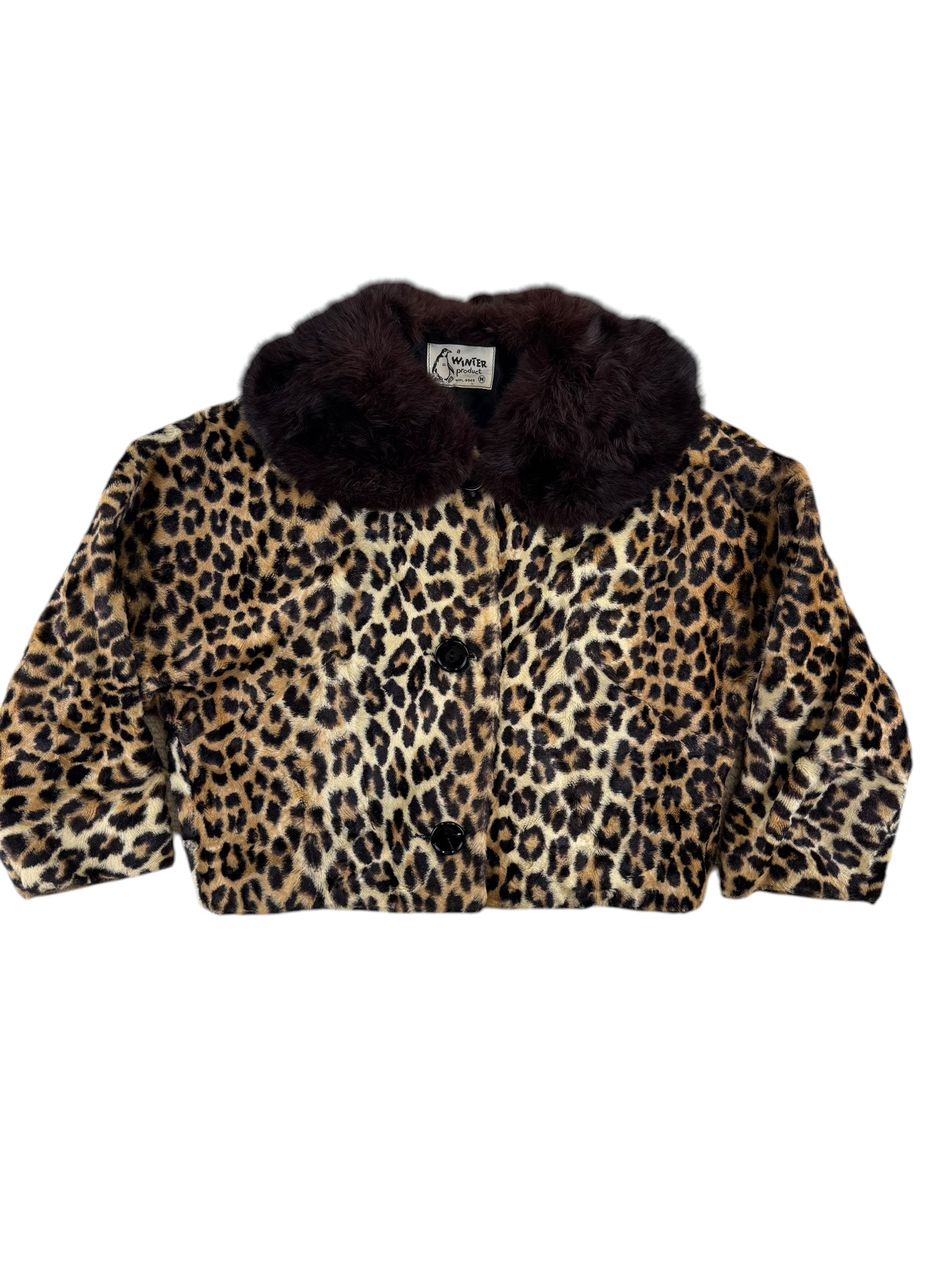 Front view of 1960s A Winter Product Leopard and Mink Cropped Jacket M