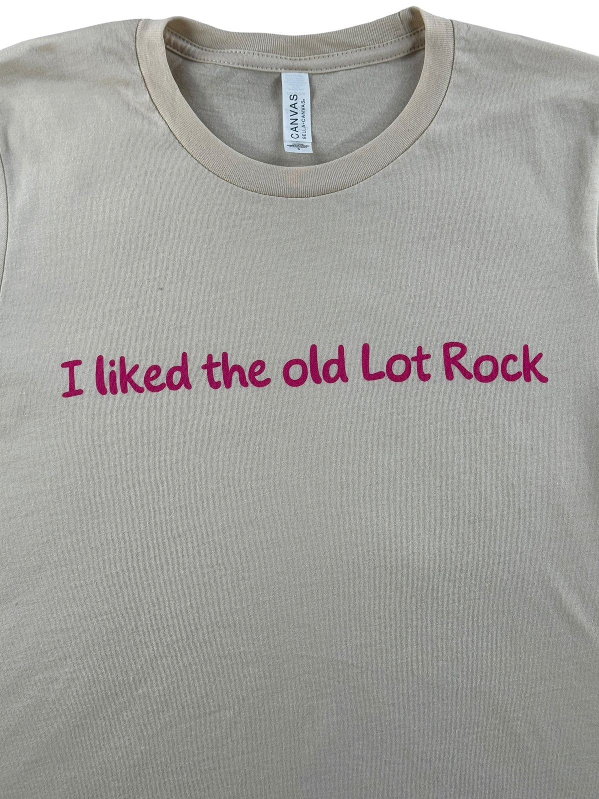Front graphic on pink Old Lot Rock Tee