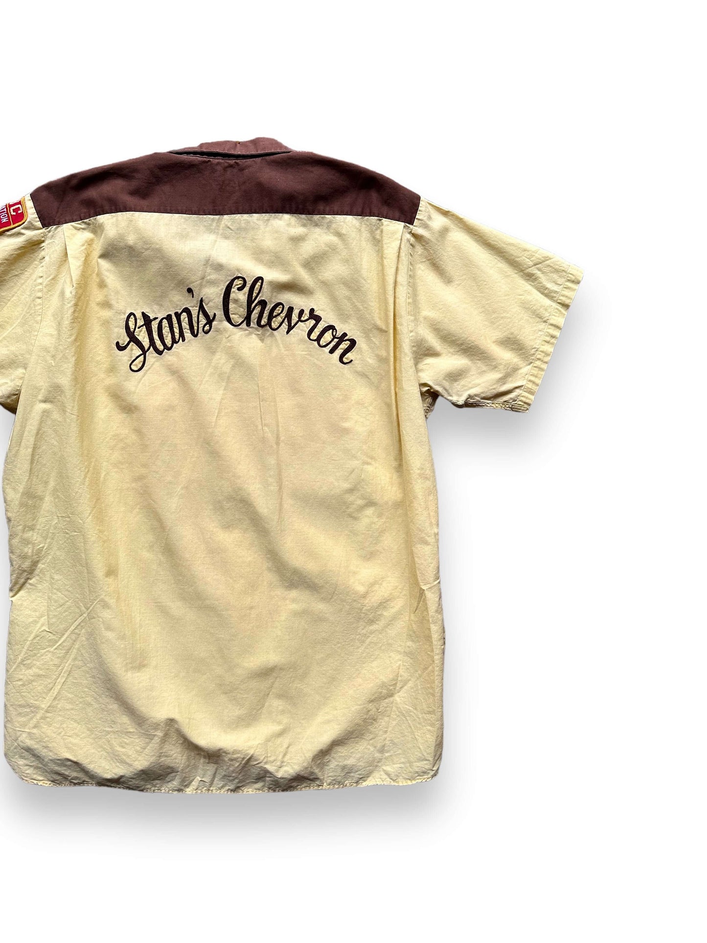 Right Rear View of Vintage Stan's Chevron Two-Tone Bowling Shirt SZ L | Vintage Bowling Shirt Seattle | Barn Owl Vintage Seattle