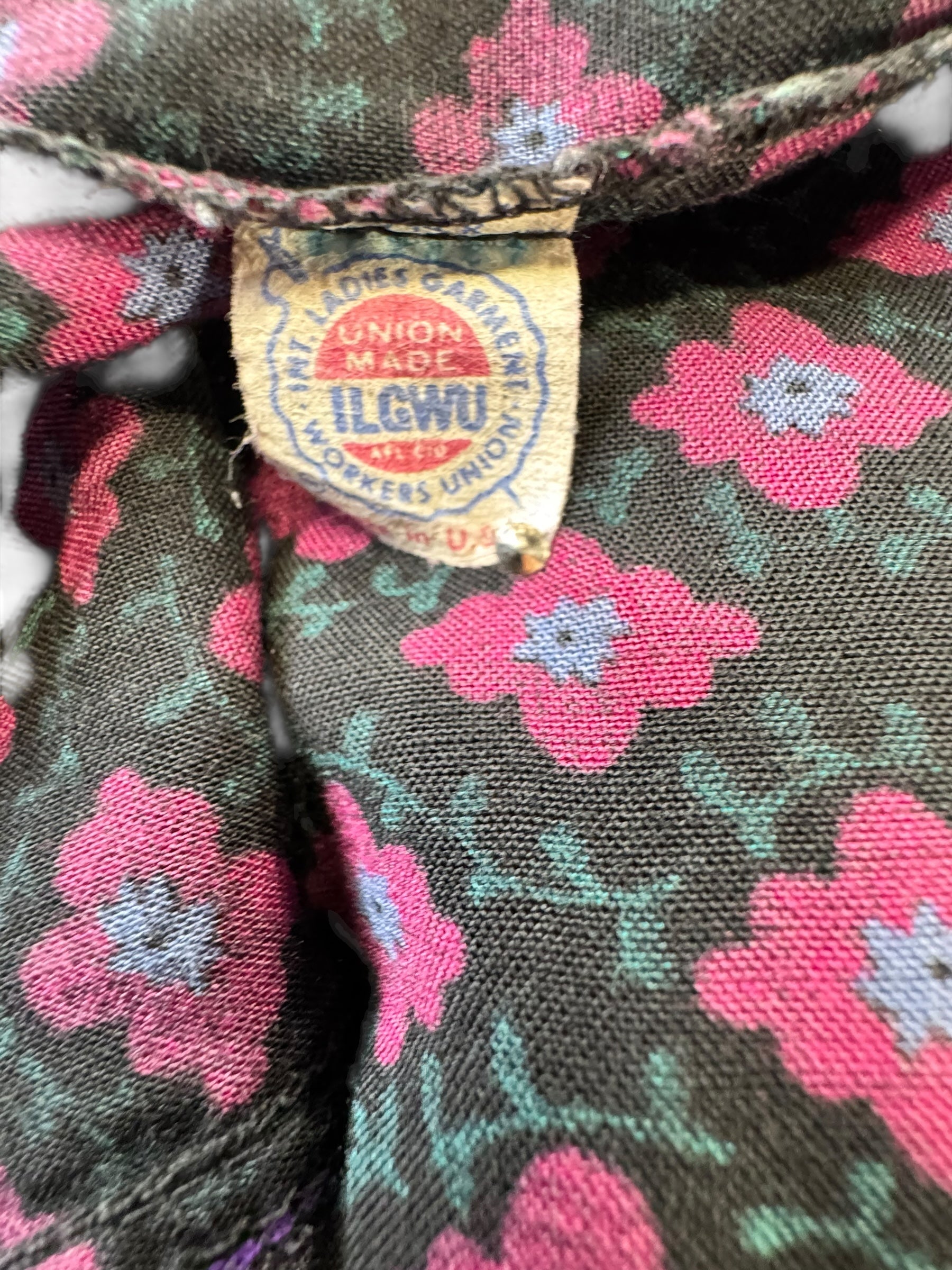 Union tag of 1970s Patchwork Floral Dress S-M