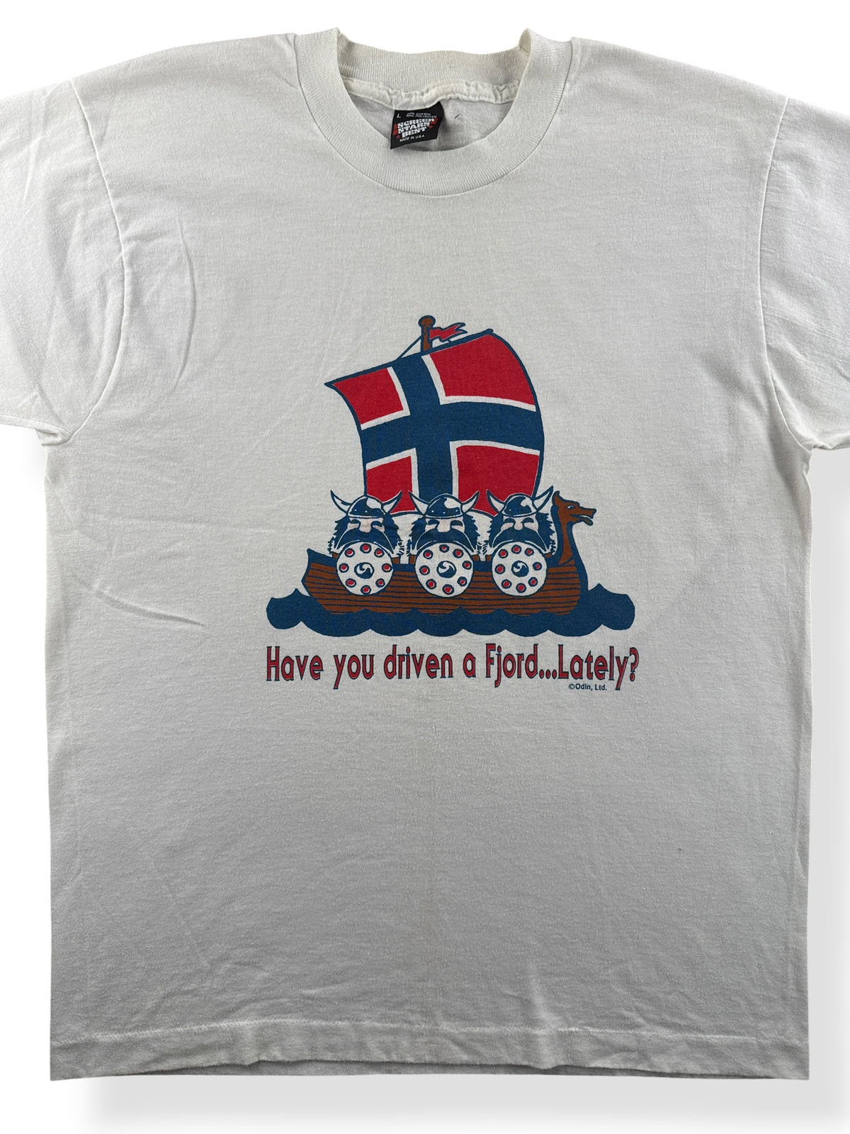 Close-up of Vintage Norway Viking Fjord Tee SZ L