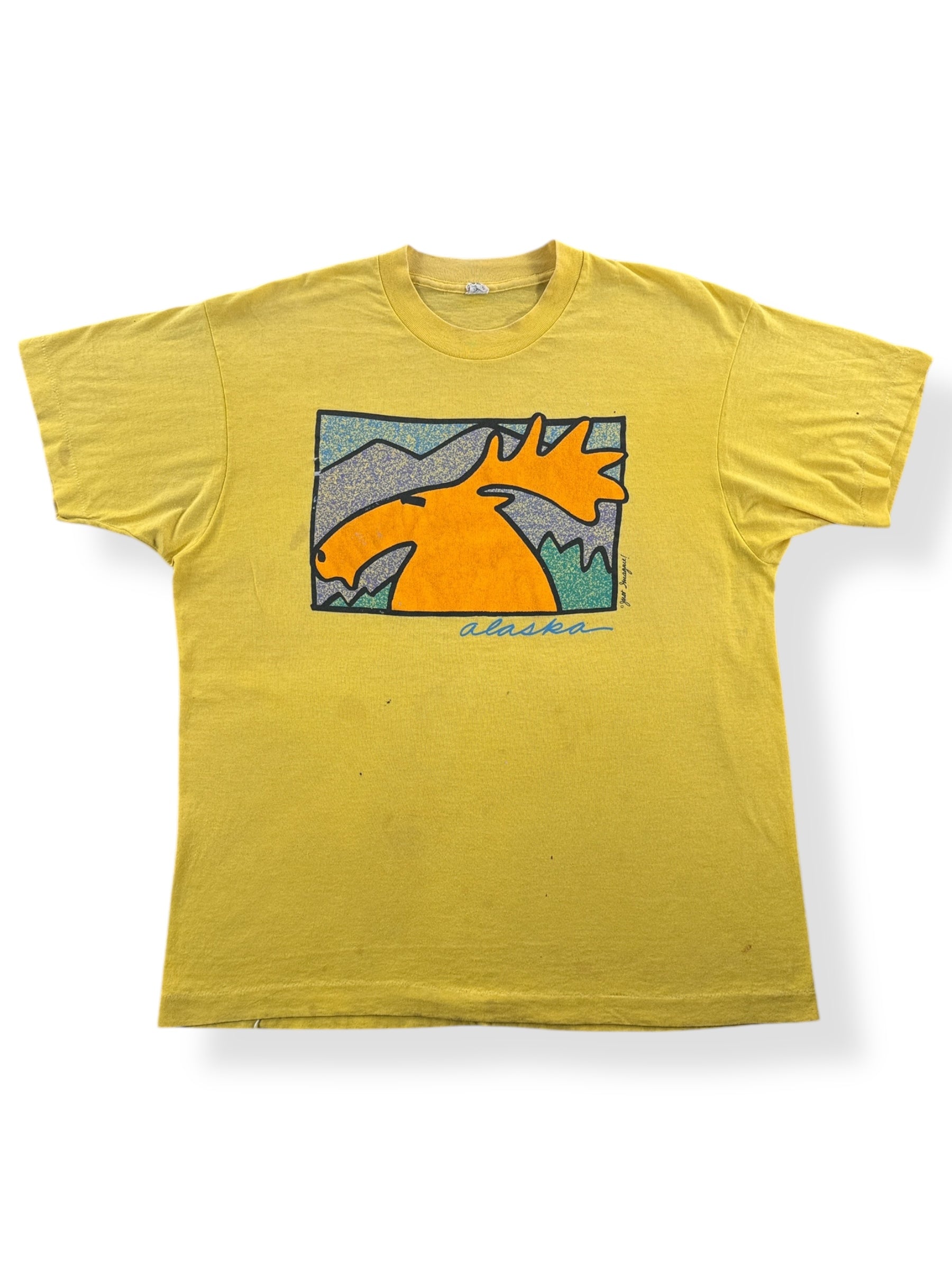 Front of Vintage Yellow Alaska Moose Tee SZ L