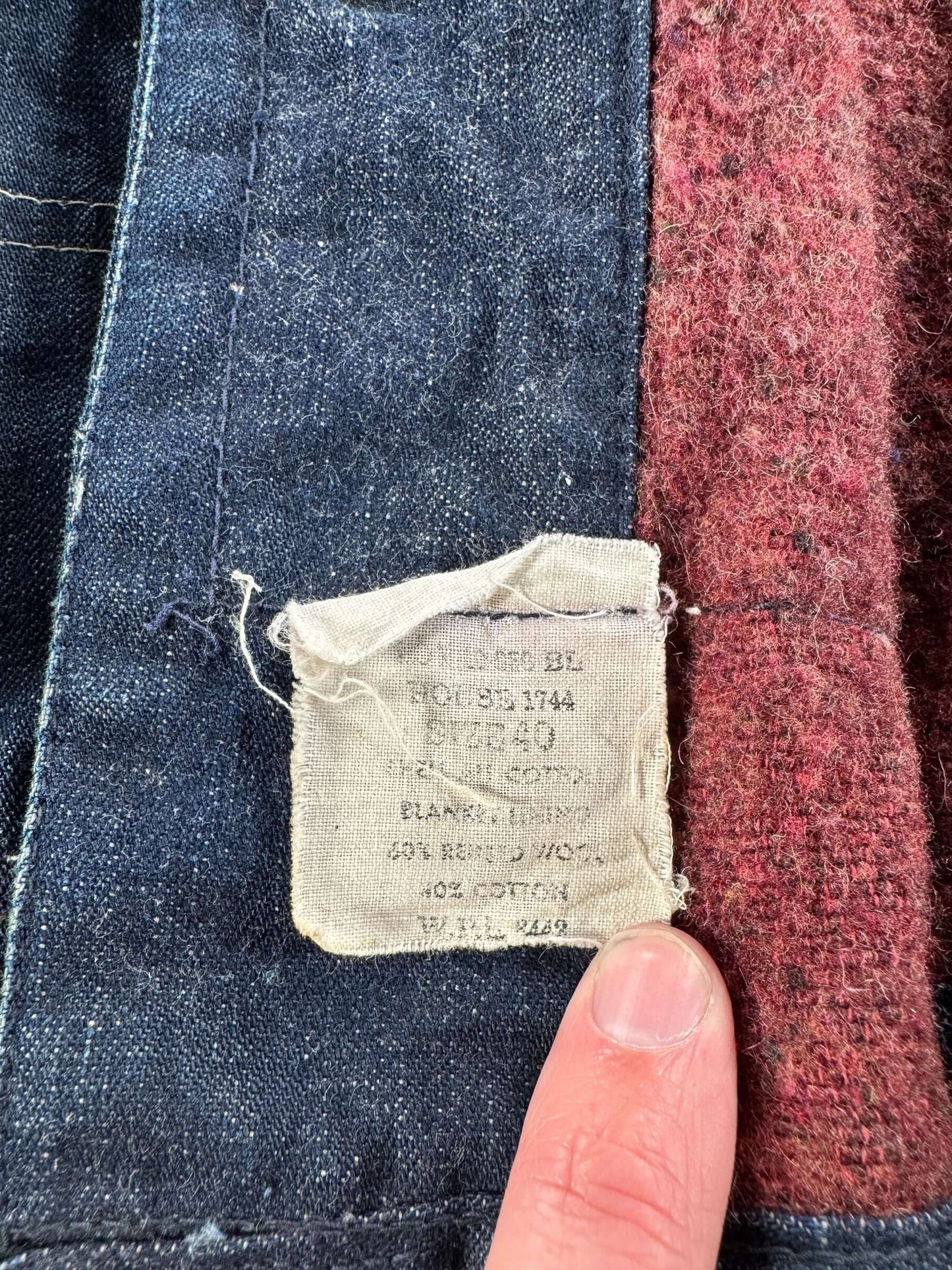 Label on Vintage Penney's Pay Day Blanket Lined Denim Chore Coat SZ 40